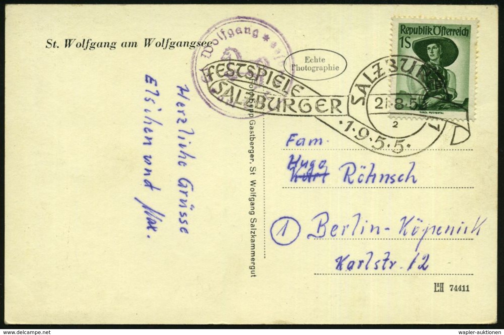 ÖSTERREICH 1955 (29.8.) FaWSt.: SALZBURG 1/2/SALZBURGER/FESTSPIELE Auf S/w.-Bedarfs-Ausl.-Ak.: Salzburg - Sowjetische Ra - Musique