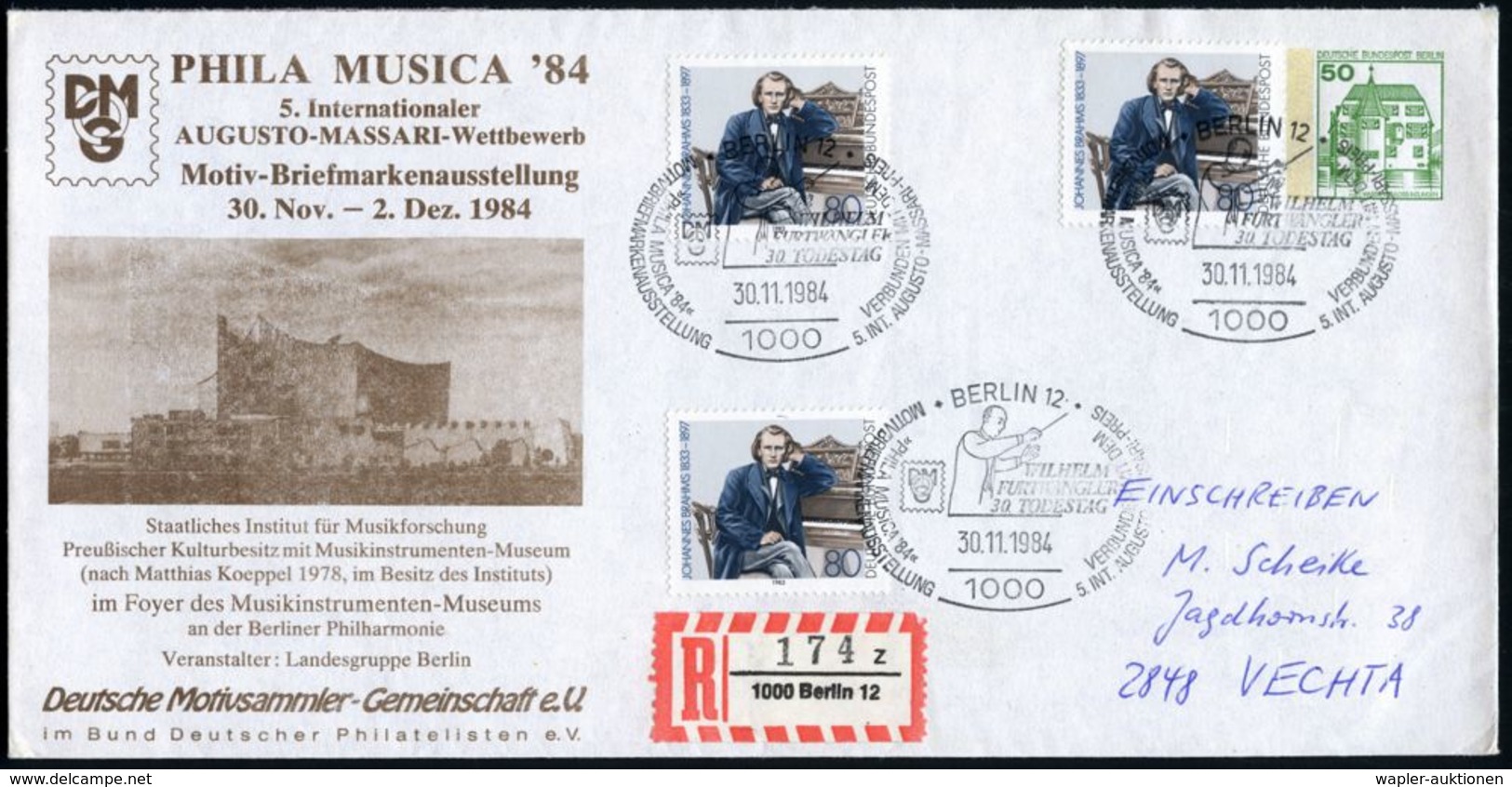 1000 BERLIN 12/ WILH./ FURTWÄNGLER/ 30.TODESTAG.. 1984 (30.11.) SSt = Dirigent Furtwängler Mehrfach Auf PU 50 Pf. Burgen - Musique