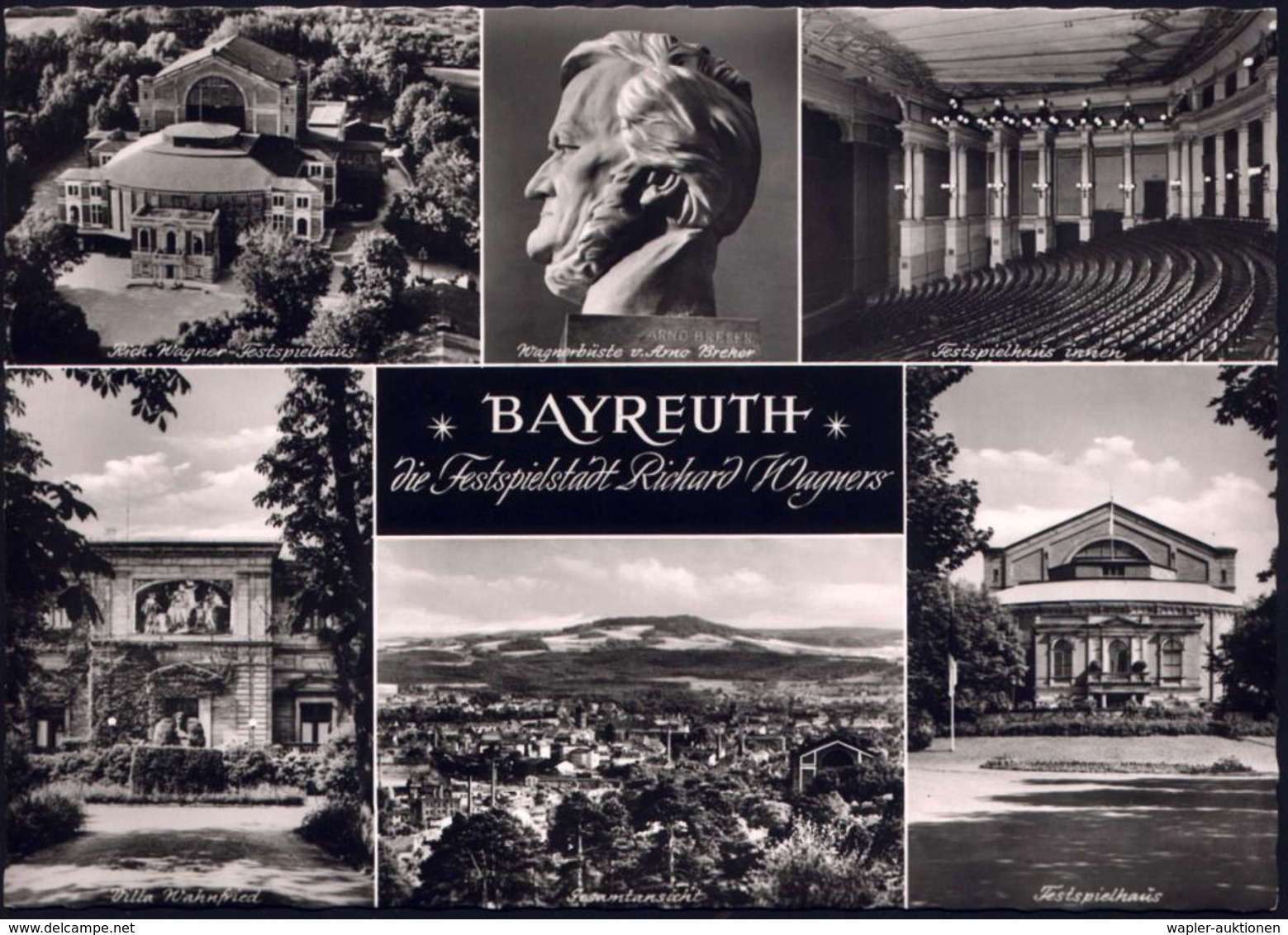 (13a) BAYREUTH 2 / Richard-Wagner-Festspiele 1958 (26.7.) SSt (Lyra) Klar Auf S/w.-Festpiel-Ak. (Wagner + 5 Ansichten) B - Musique