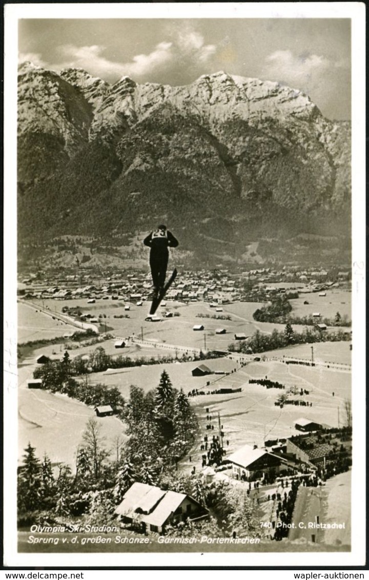 GARMISCH-PARTENKIRCHEN 2/ */ Olymp.Winterspiele/ 6.-16.2. 1936 (12.2.) MWSt (Skispringer) Auf Motivgleicher Foto-Ak: "Sp - Estate 1936: Berlino