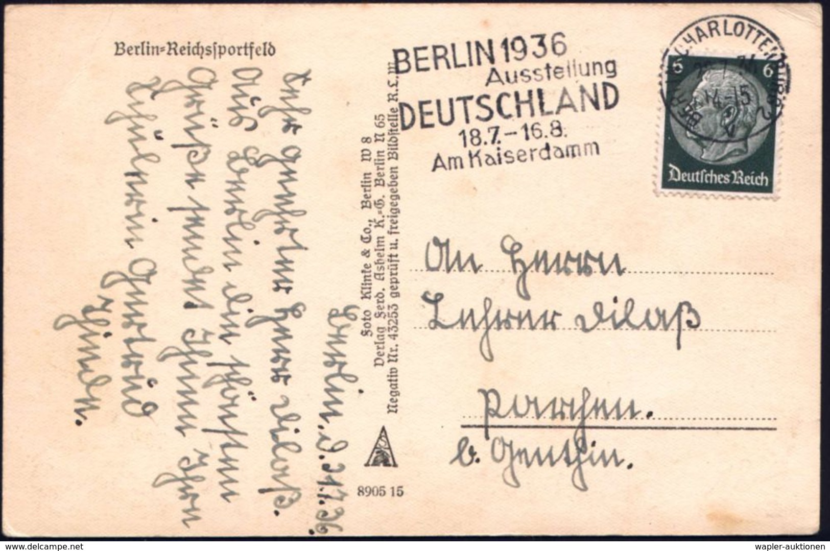 BERLIN-CHARLOTTENBURG 2/ V/ BERLIN 1936/ Ausstellung/ DEUTSCHLAND 1936 (22.7.) MWSt Klar Auf S/w.-Foto-Ak: Reichssportfe - Ete 1936: Berlin
