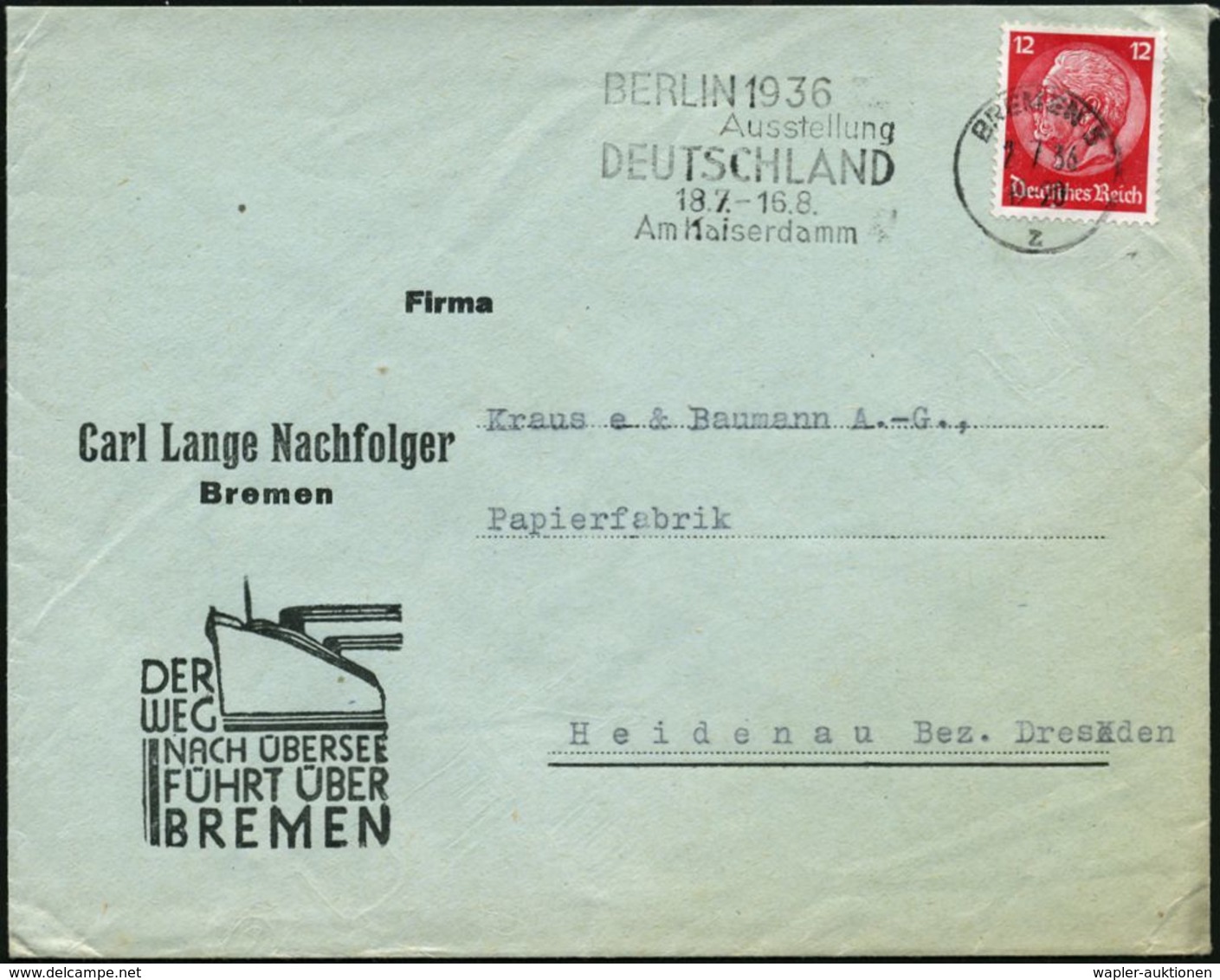 BREMEN 5/ Z/ BERLIN 1936/ Ausstellung/ DEUTSCHLAND/ 18.7.-16.8. 1936 (2.7.) Seltener MWSt Auf Reklame-Bf.: DER WEG NACH  - Ete 1936: Berlin