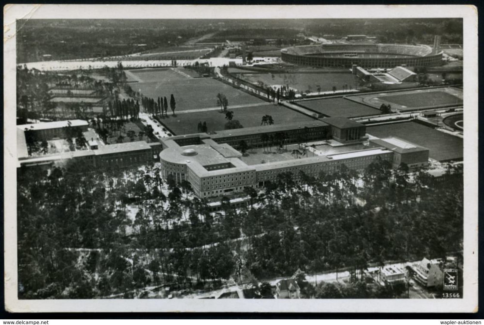 Berlin 1936 (7.8.) Amtl. S/w.-Foto-Ak.: Hochschule Für Leibesübungen Am Reichssportfeld U. Olympia-Stadion (Reichssportv - Ete 1936: Berlin