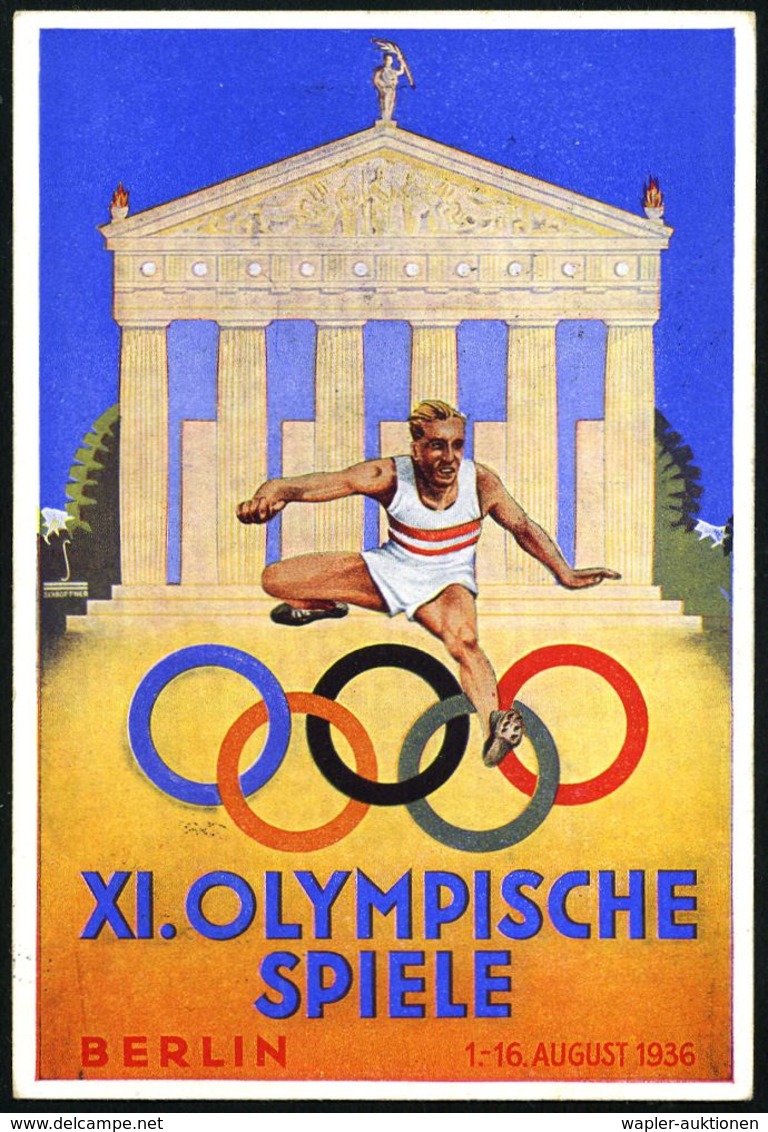 BERLIN OLYMPIA-PRESSEHAUPTQUARTIER/ A/ XI.Olympiade 1936 (15.8.) SSt Auf EF 3 + 2 Pf. Olympiade (Mi.609 EF) Color-Spende - Ete 1936: Berlin