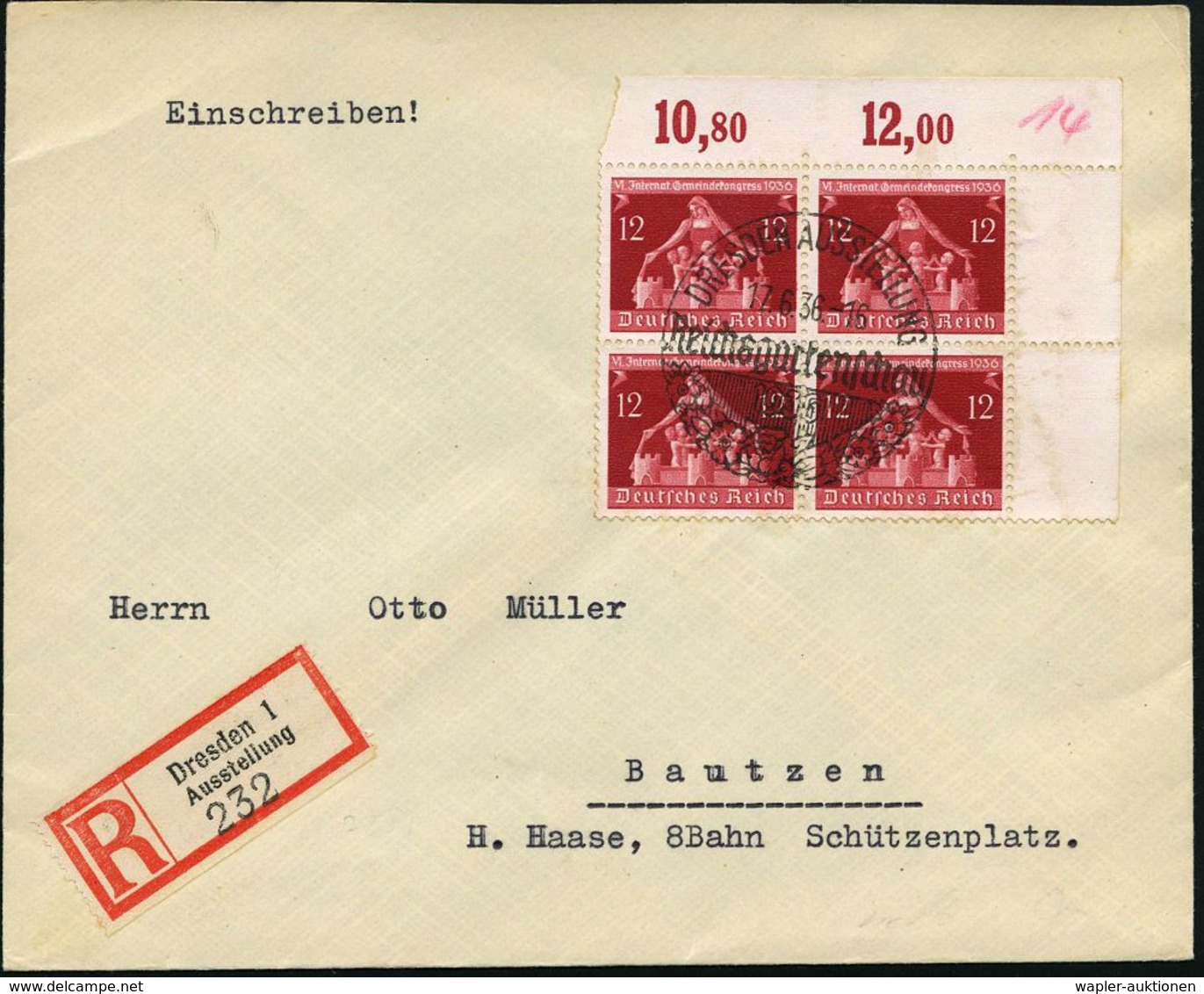 DRESDEN AUSSTELLUNG/ Reichsgartenschau 1936 (17.6.) SSt = Rose U.a. Blumen + Sonder-RZ: Dresden 1/Ausstellung = Olympia- - Ete 1936: Berlin