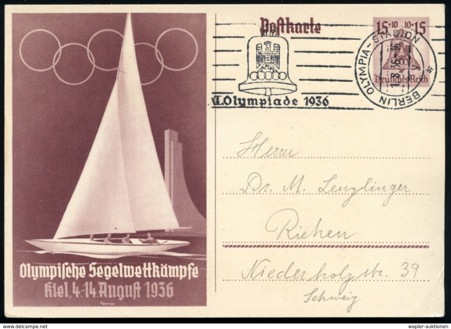 BERLIN OLYMPIA-STADION/ Y/ XI.Olympiade 1936 (1.8.) Seltener RoWerbeSt. Vom Eröffnungstag Der Olympiade (Olympia-Glocke) - Ete 1936: Berlin