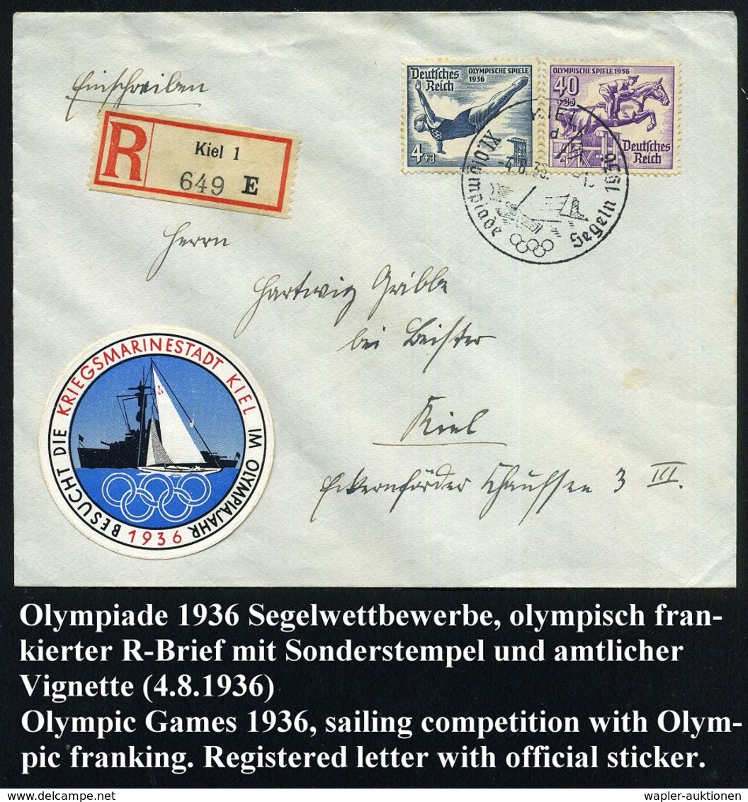 KIEL/ A/ XI.Olympiade Segeln 1936 (4.8.) SSt Vom Eröffnungstag Segelwettkämpfe Auf Olympia 4 + 3 Pf. U. 40 + 35 Pf. (Mi. - Ete 1936: Berlin