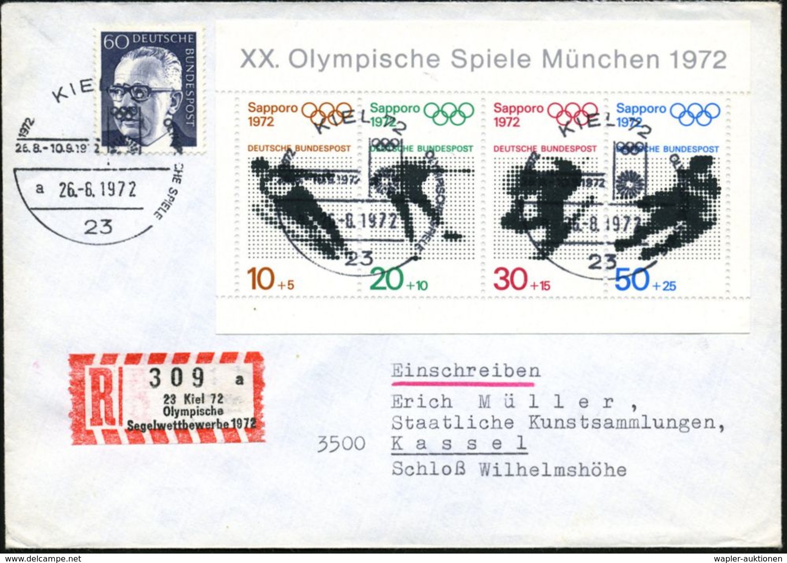 23 KIEL 72/ 26.8.-10.9.1972/ A/ OLYMP.SPIELE 1972 (26.8.) SSt Vom Eröffnungstag Auf Olympia-Block (Mi.Bl.6 Etc. + 14.- E - Ete 1972: Munich