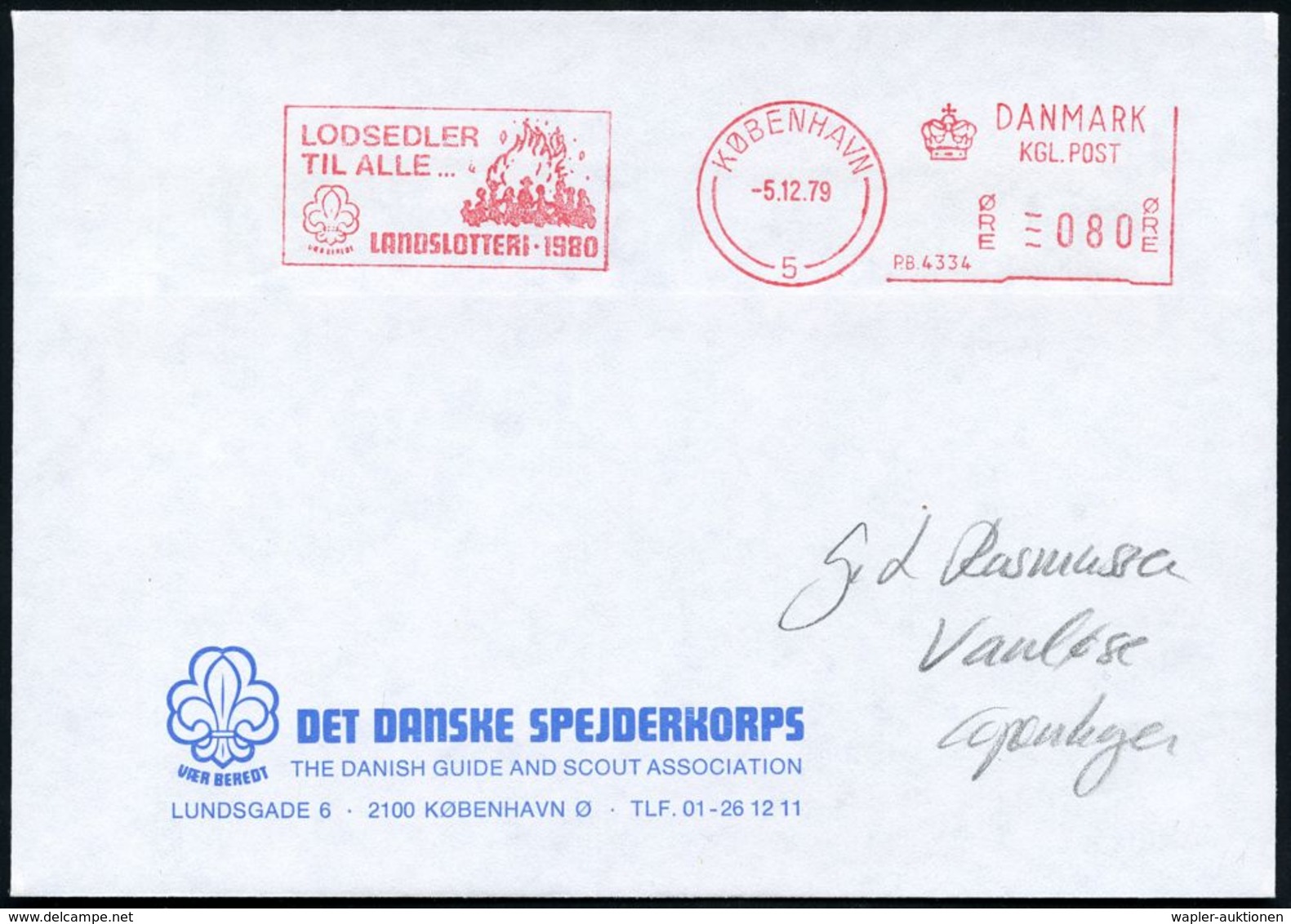 DÄNEMARK 1979 (5.12.) AFS: KÖBENHAVN/5/PB.4334/..LANDSLOTTERI 1980 (Scouts Um Lagerfeuer/Lilie) Entspr.Vordr.Bf - - Storia Postale