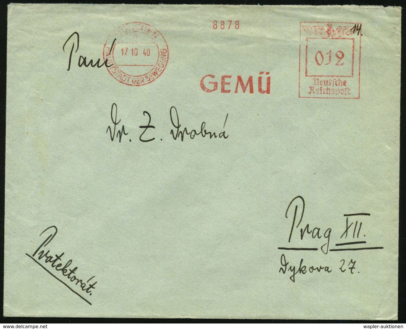 MÜNCHEN/ HDB/  G E M Ü 1940 (17.10.) Seltener , Anonymisierter AFS = G EFÄNGNIS M ÜNCHEN , Rs. Hs. Abs.: M. R. Cammerer, - Police - Gendarmerie