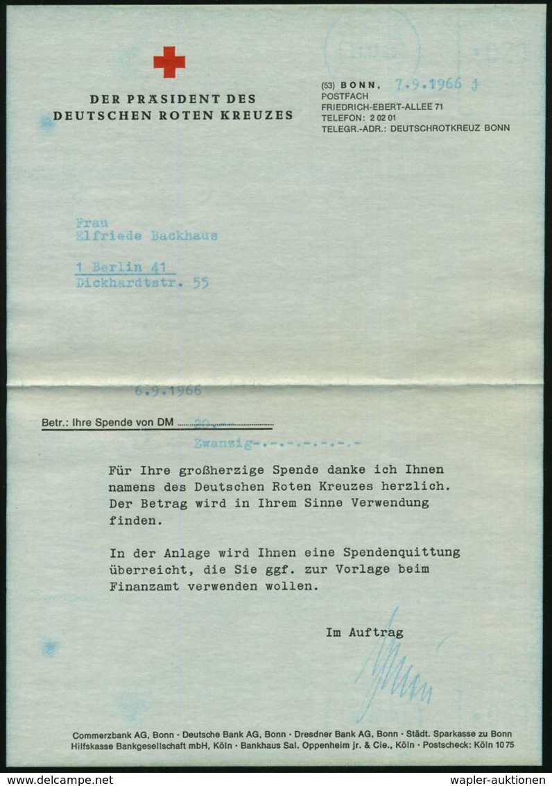 53 BONN 1/ ROTES KREUZ/ 100 JAHRE/ IM DIENST/ DER MENSCHLICHKEIT 1966 (21.10.) Jubil.-AFS = IRK-Logo , Dienst-Bf.:  D R  - Croix-Rouge