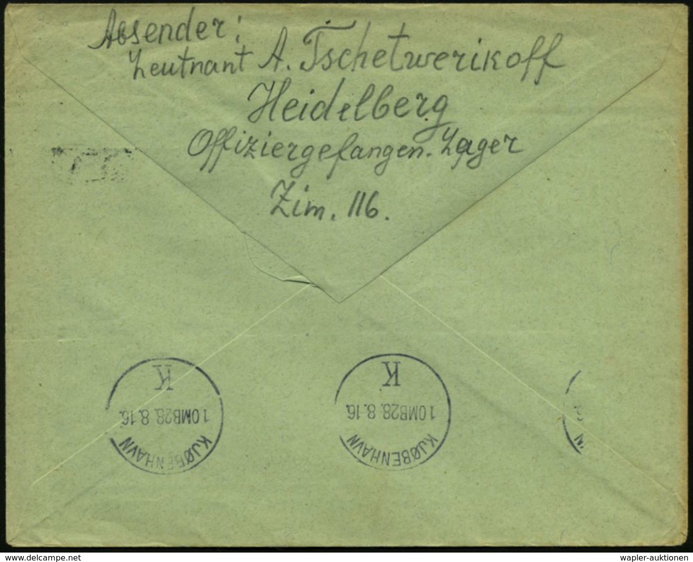 HEIDELBERG/ *1i 1916 (26.8.) 1K + Viol. Ra.2: OFFIZIER-GEFANGENENLAGER/HEIDELBERG "GEPRÜFT" + Ra.:"F.A." , Kgf-Bf. An Mo - Croix-Rouge