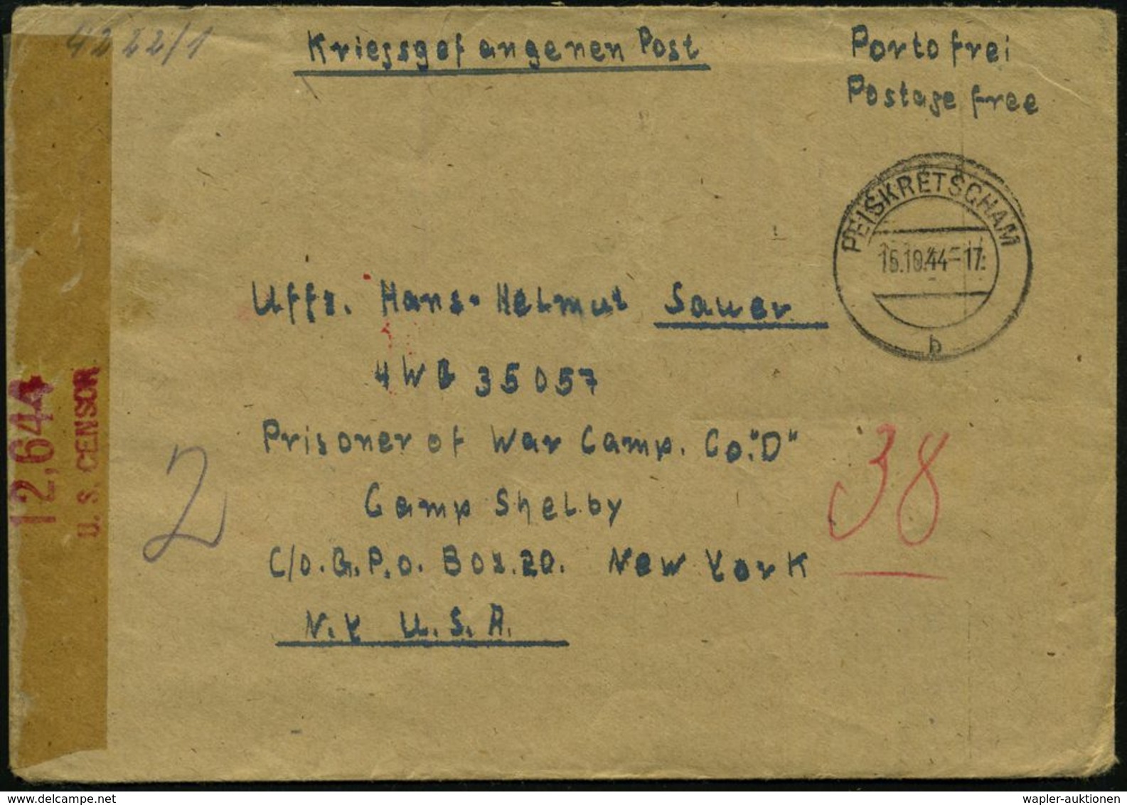 PEIKRETSCHAM/ B 1944 (15.10.) 2K-Steg + Hs. Vermerk "Portofrei/ Postage Free" + Rs. OKW-Zensurstreifen: Geöffnet/b + 2x  - Croix-Rouge