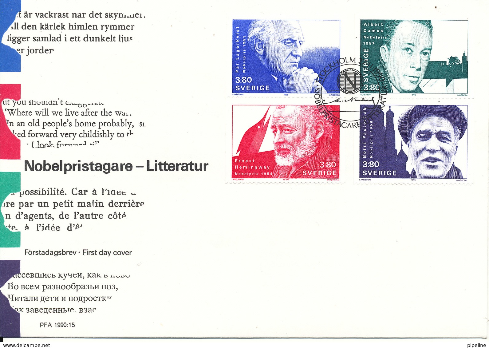 Sweden FDC 27-11-1990 Nobel Prizewinners Literature Complete Set Of 4 - FDC