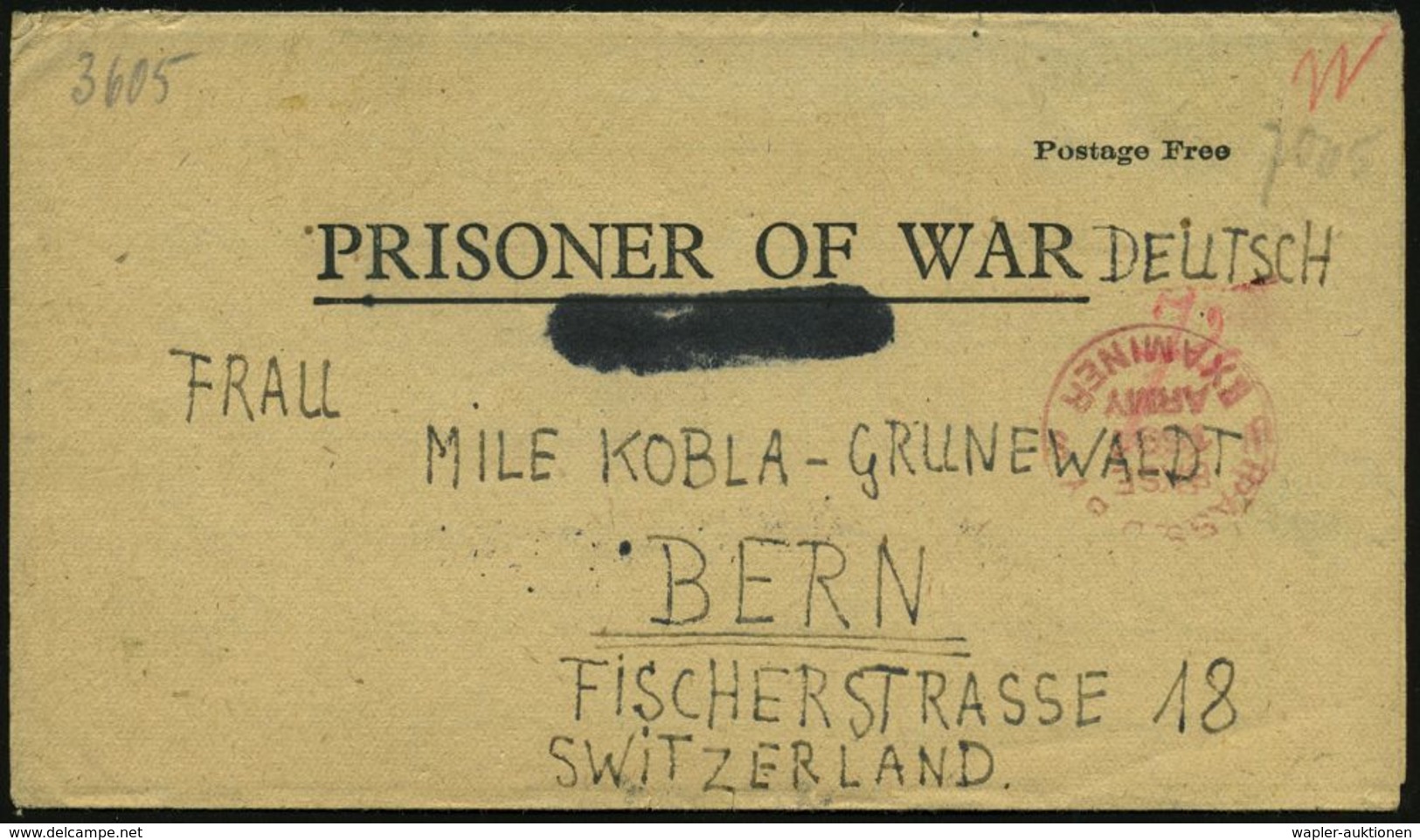 U.S.A. /  DEUTSCHES REICH 1944 (24.12.) Kgf.-Faltbf. "P.O.W." Eines Deutschen Kgf Der US-Army In Frankreich, ,roter 1K:  - Croix-Rouge