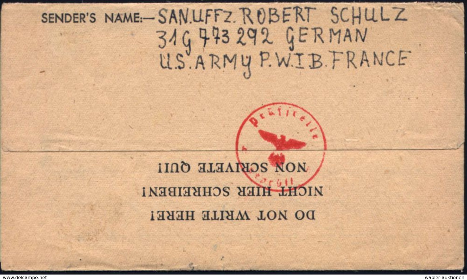 U.S.A. /  DEUTSCHES REICH 1944 (24.12.) Kgf.-Faltbf. "P.O.W." Eines Deutschen Kgf Der US-Army In Frankreich, ,roter 1K:  - Croce Rossa