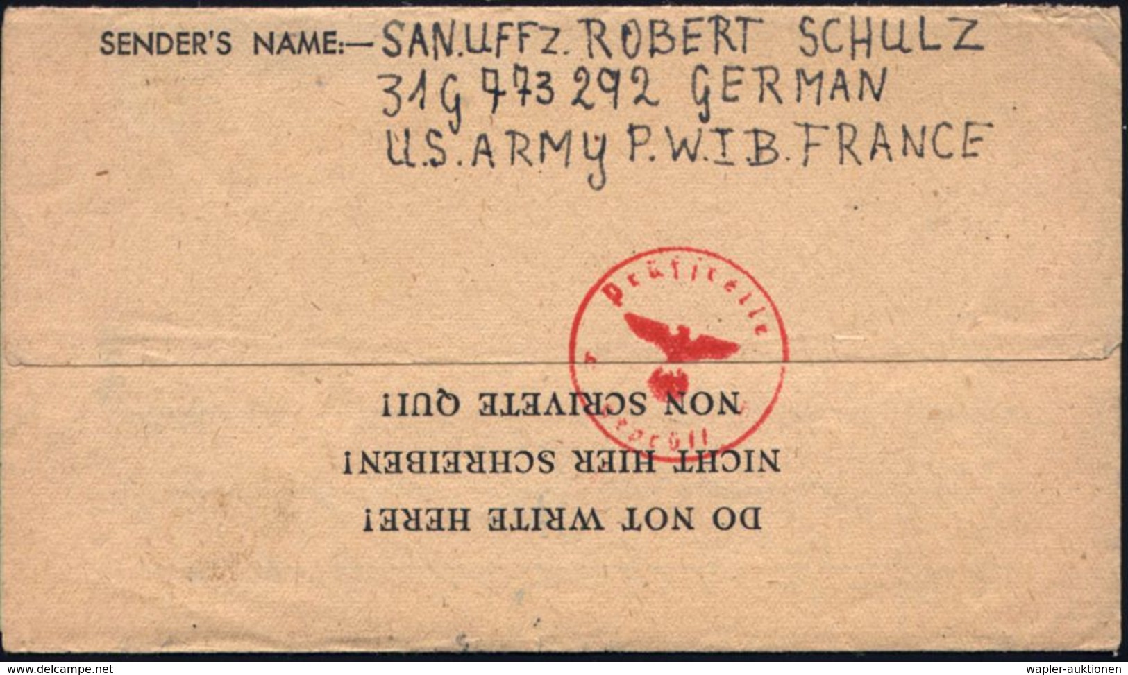 U.S.A. /  DEUTSCHES REICH 1944 (24.12.) Kgf.-Faltbf. "P.O.W." Eines Deutschen Kgf Der US-Army In Frankreich, ,roter 1K:  - Croix-Rouge