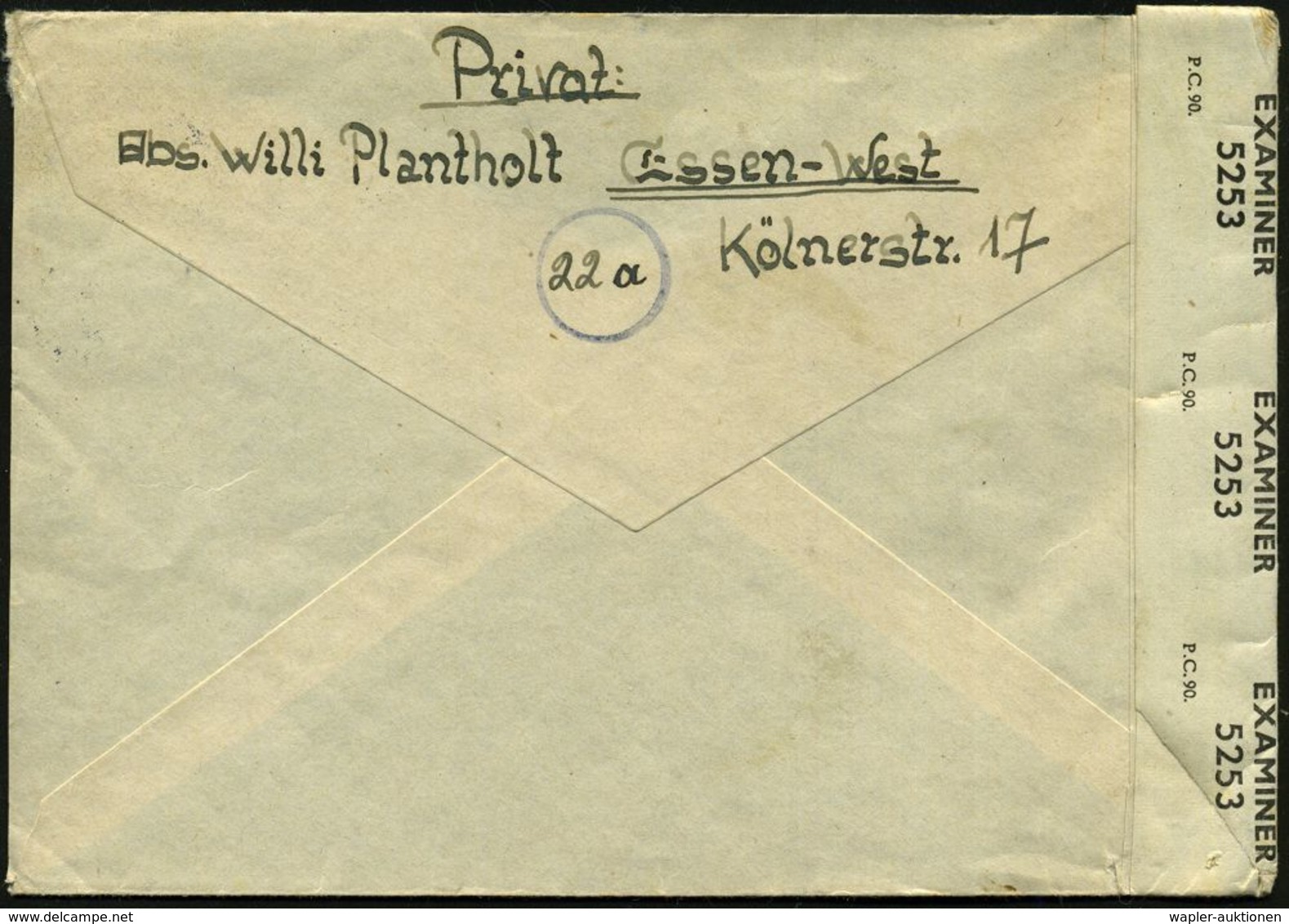 ESSEN 1 1946 (30.8.) 2K-Steg Auf Kontrollrats-Frankatur 75 Pf. +  D O P P E L T E  , Britische Ausgangs-Zensur, Viol. 1K - Croix-Rouge