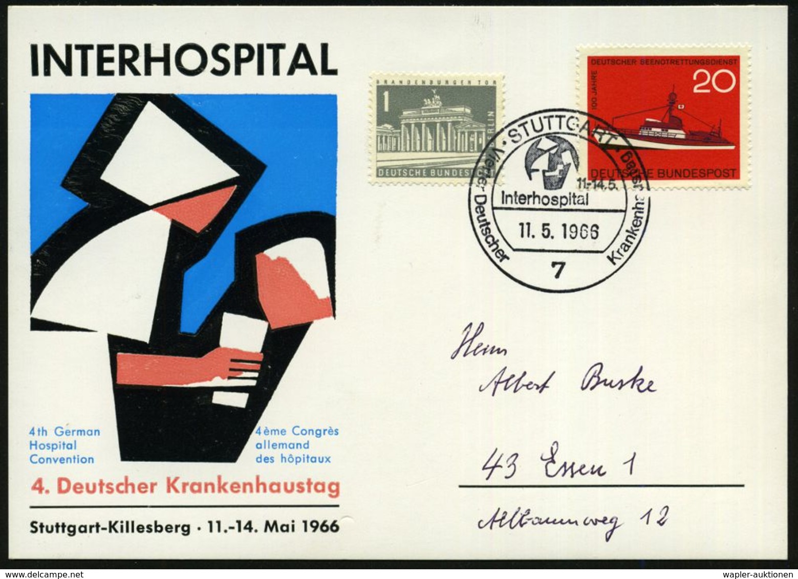 7 STUTTGART/ Interhospital/ Vierter Deutscher Krankenhaustag 1966 (11.5.) SSt = Stilis. Krankenschwester (u. Patientin)  - Médecine