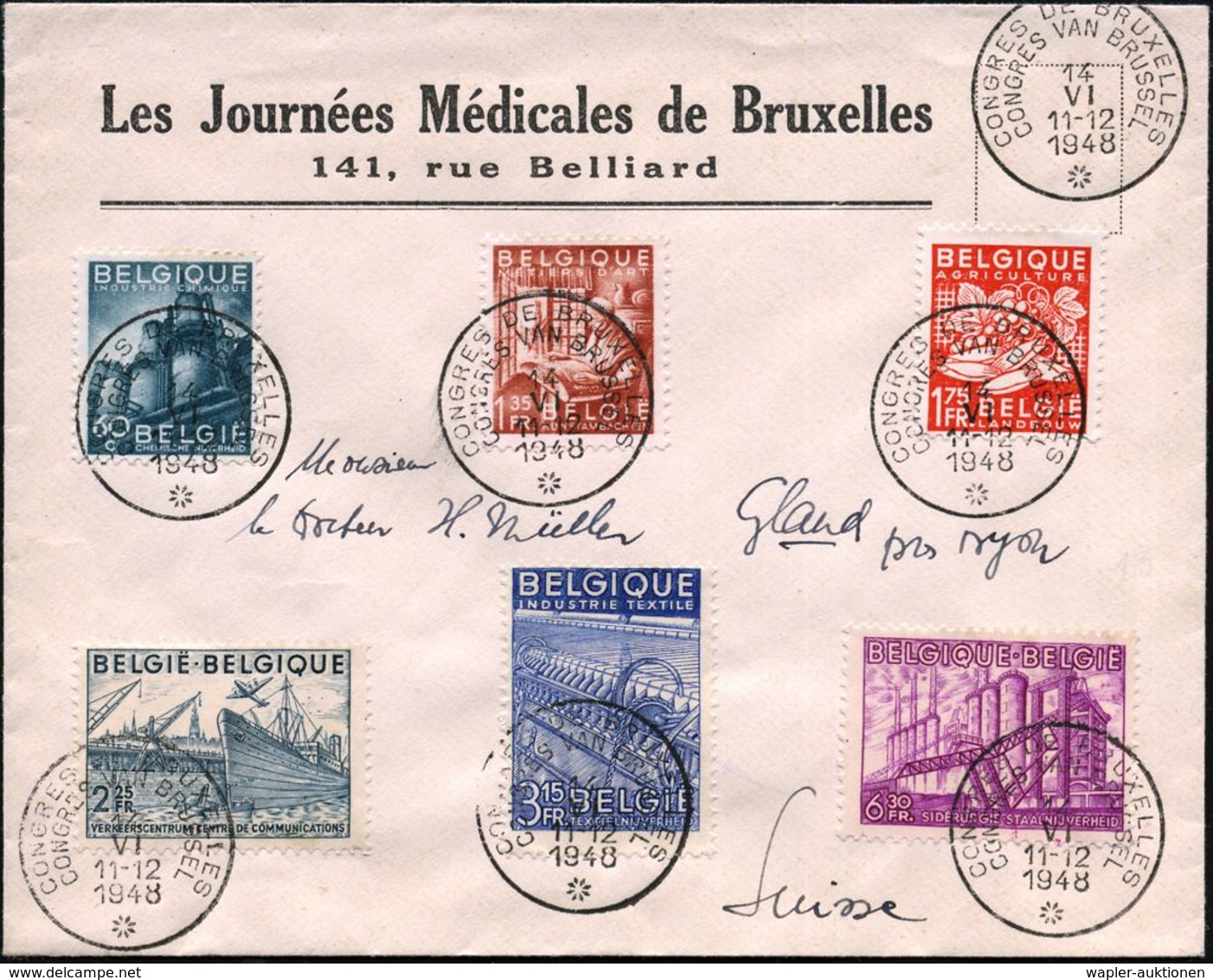 BELGIEN 1948 (14.6.) SSt.: CONGRES DE BRUXELLES/ CONGRES VAN BRUSSEL = Medizin-Kongreß , 7x Klar Auf Veranstaltungs-SU:  - Médecine