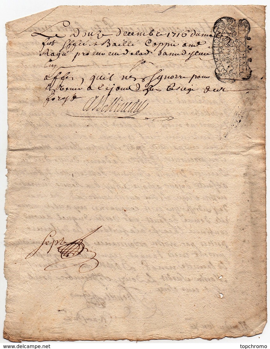 Acte Litige Jugement Manuscrit Vandebergue De Villebouré Cachet Généralité D'Orléans Dix Deniers 1716 - Seals Of Generality