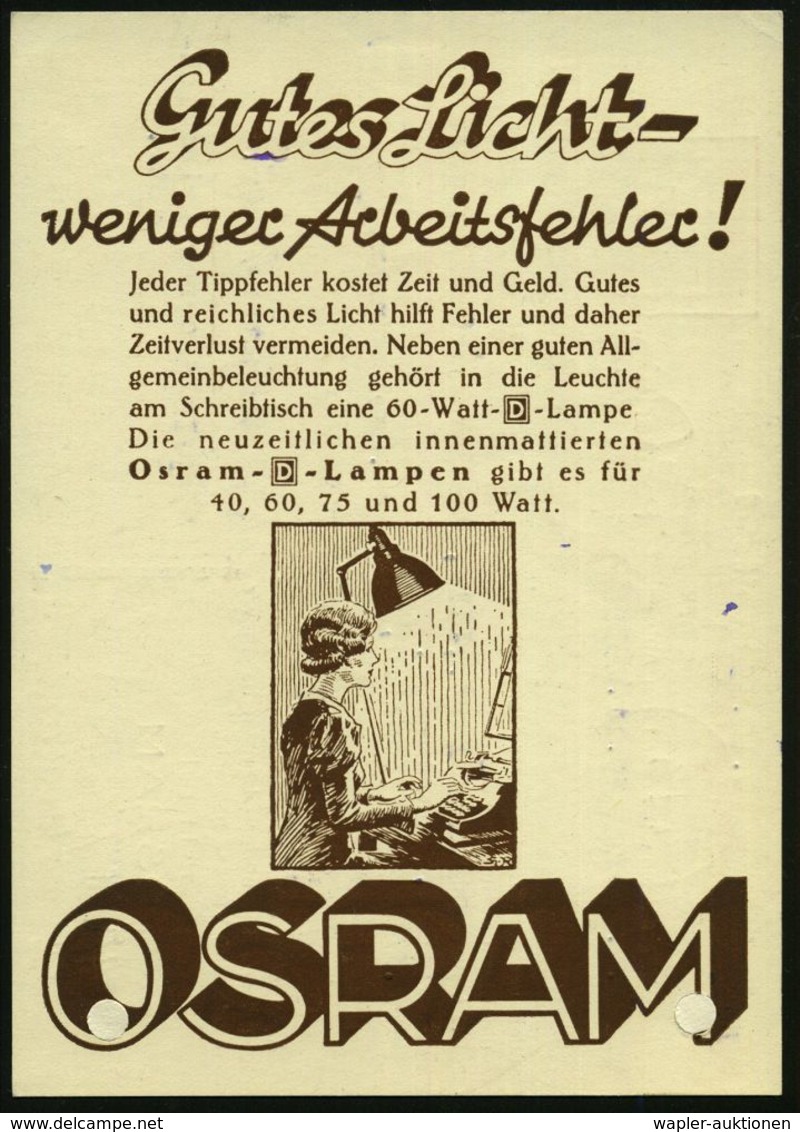 LEIPZIG/ C 1/ ULTRA-/ VITALUX/ Die Neue Osram-Sonne 1939 (4.12.) AFS = Infrarot-Lampe + Viol. HdN: Auch Deine Augen/ Bra - Médecine