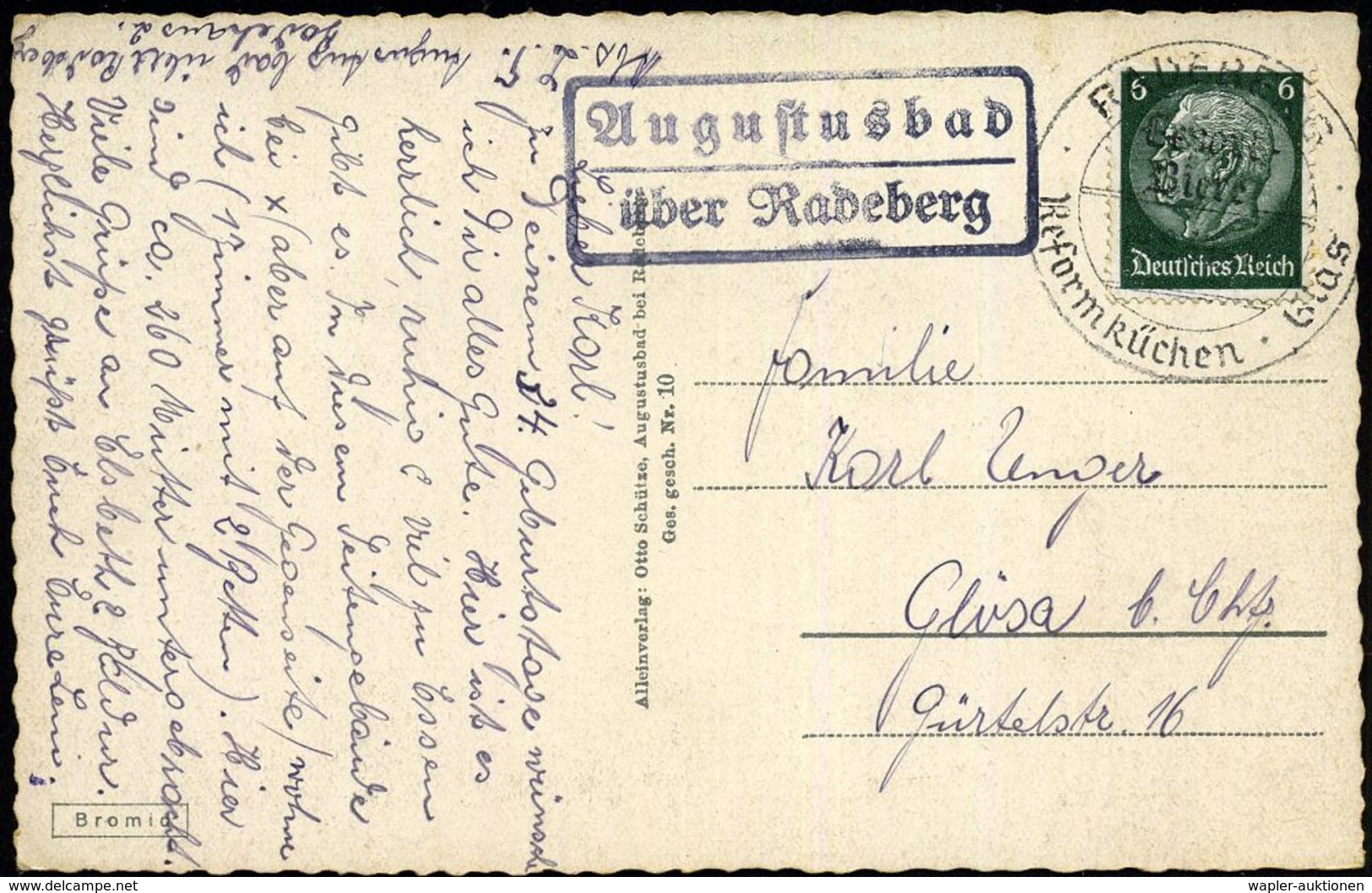 A U G U S T U S B A D /  über Radeberg 1935 (Aug.) Viol. Ra.2 = PSt.II + HWSt.: RADEBERG/Export-/Biere/Reformküchen-Glas - Medizin