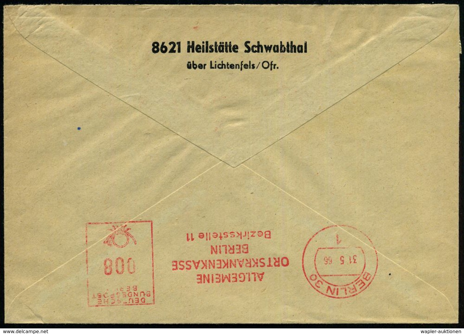 8621 H E I L S T Ä T T E Schwabthal/ HEILSTÄTTE/ SCHWABTHAL OFR. 1966 (26.5.) AFS = Hauspostamt Heilanstalt (Abb.: Heils - Medizin