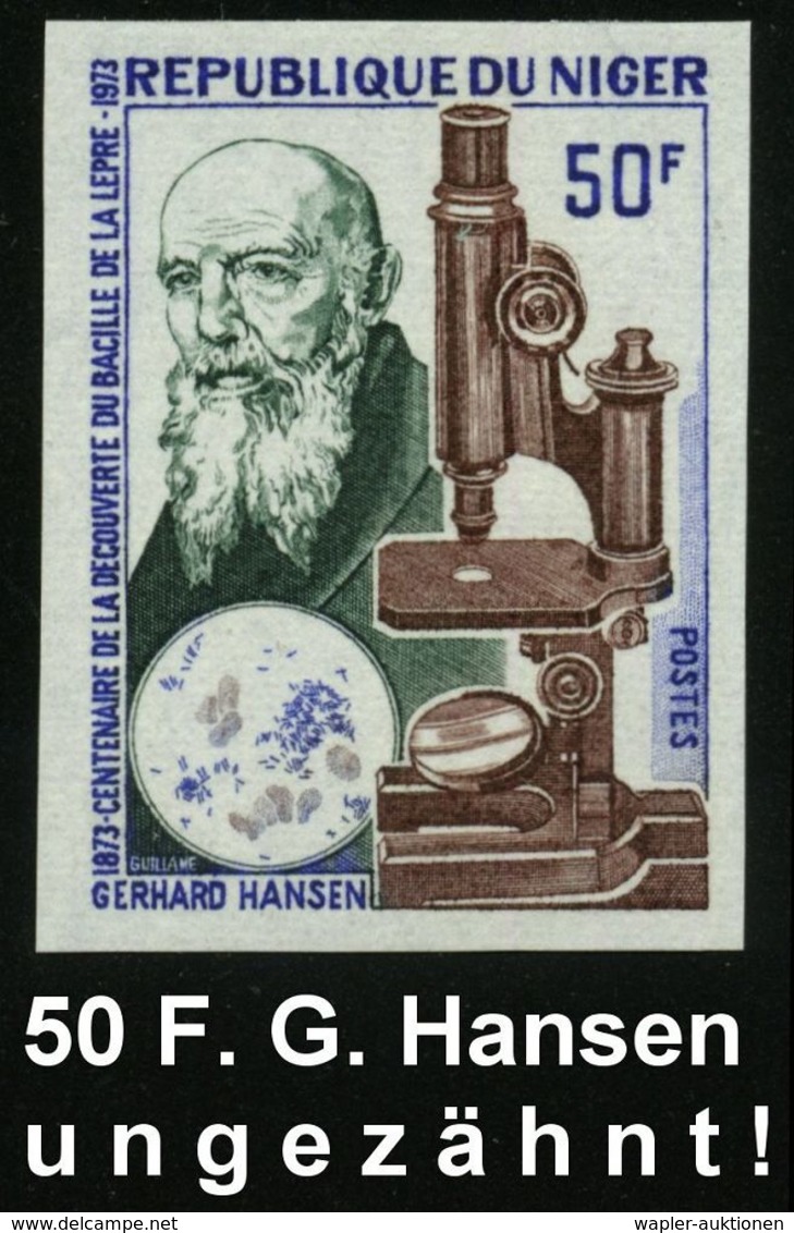 NIGER 1973 50 F. "100 Jahre Entdecker Des Lepra-Bazillus Durch Gerhard Hansen" (norweg. Arzt , Zoologe U. Biologe, 1841- - Médecine