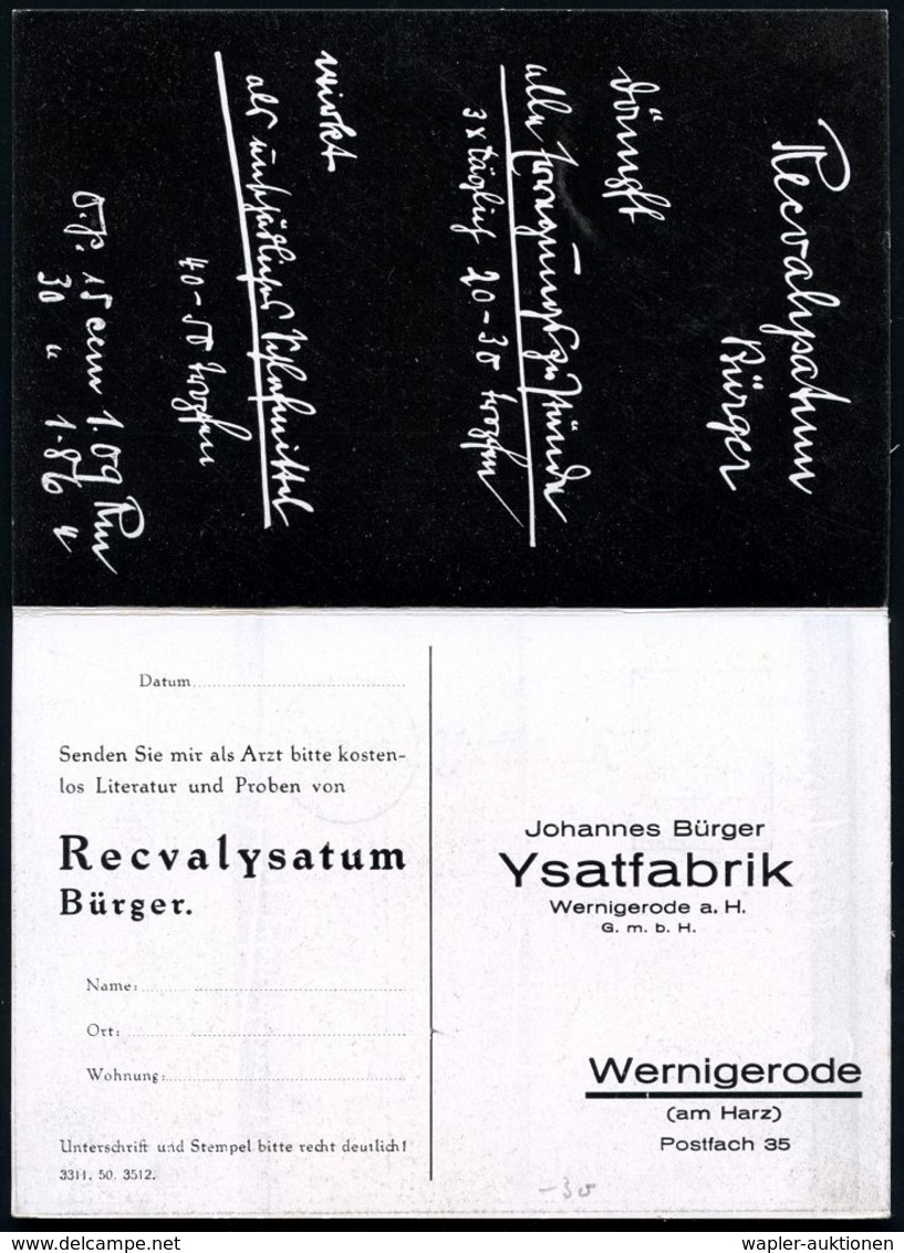 WERNIGERODE/ Ysatfabrik 1936 (6.1.) AFS Auf Reklame-Klappkarte: YSATE BÜRGER, Recvalysatum Bürger + Antwortkarte (anhäng - Farmacia