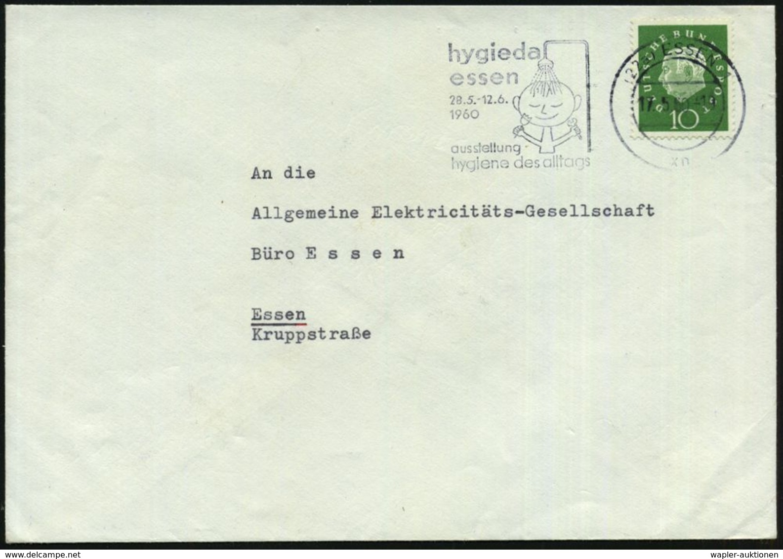 (22a) ESSEN 1/ Xn/ Hygieda/ ..ausstellung/ Hygiene Des Alltags 1960 (17.5.) MWSt (= Kind Unter Dusche) Bedarfs-Bf. (Bo.1 - Farmacia