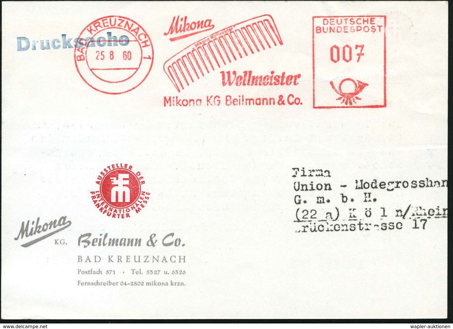 BAD KREUZNACH 1/ Mikona/ Wellmeister../ Beilmann & Co 1960 (25.8.) AFS = Kamm Klar Gest. Messe-Reklame-Kt.: FIM-Messe-Lo - Farmacia