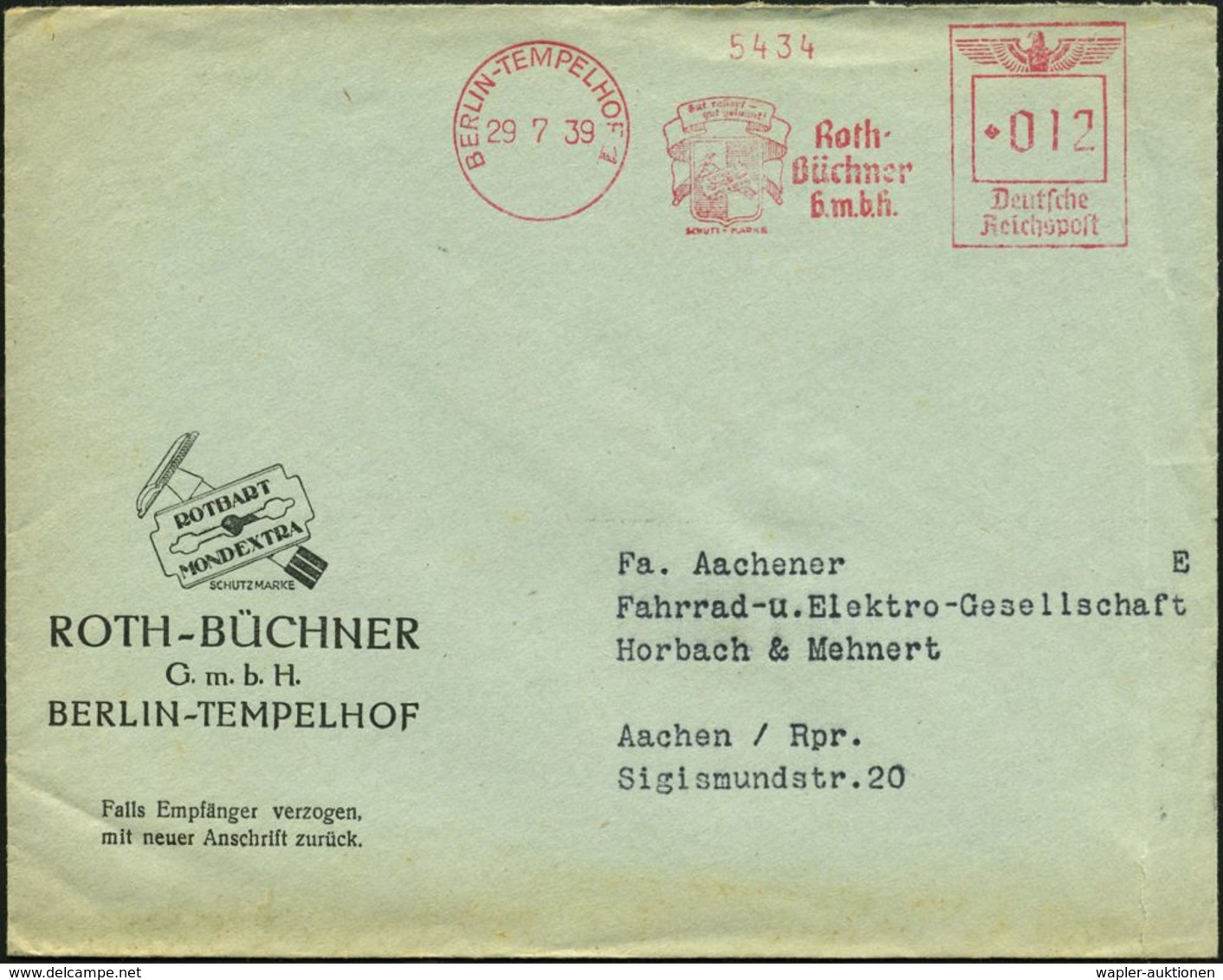 BERLIN-TEMPELHOF 1/ Gut Rasiert-/ Gut Gelaunt!/ Roth-/ Büchner/ GmbH 1939 (29.7.) AFS = Nass-Rasierapparat (kleines Werb - Pharmacie