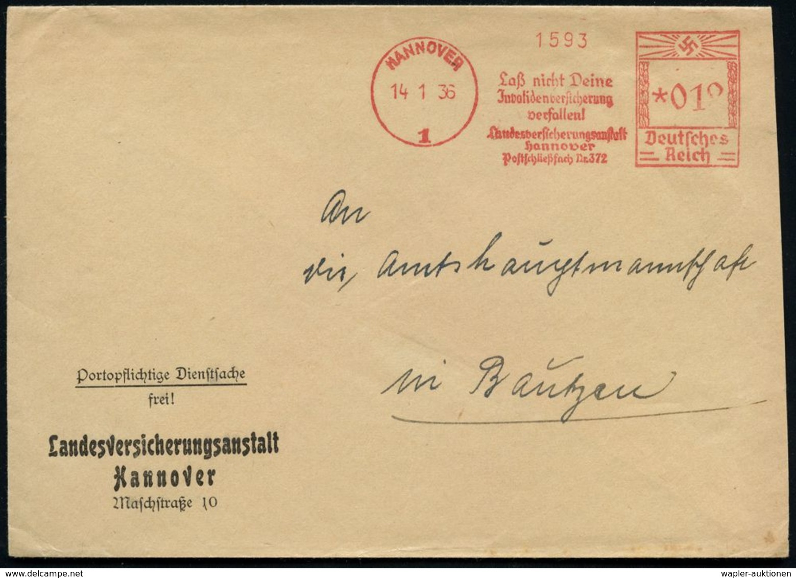 HANNOVER/ 1/ Laß Nicht Deine/ Jnvalidenversicherung/ Verfallen/ Landesversicherungsanstalt.. 1936 (14.1.) AFS Klar Auf ( - Medicina