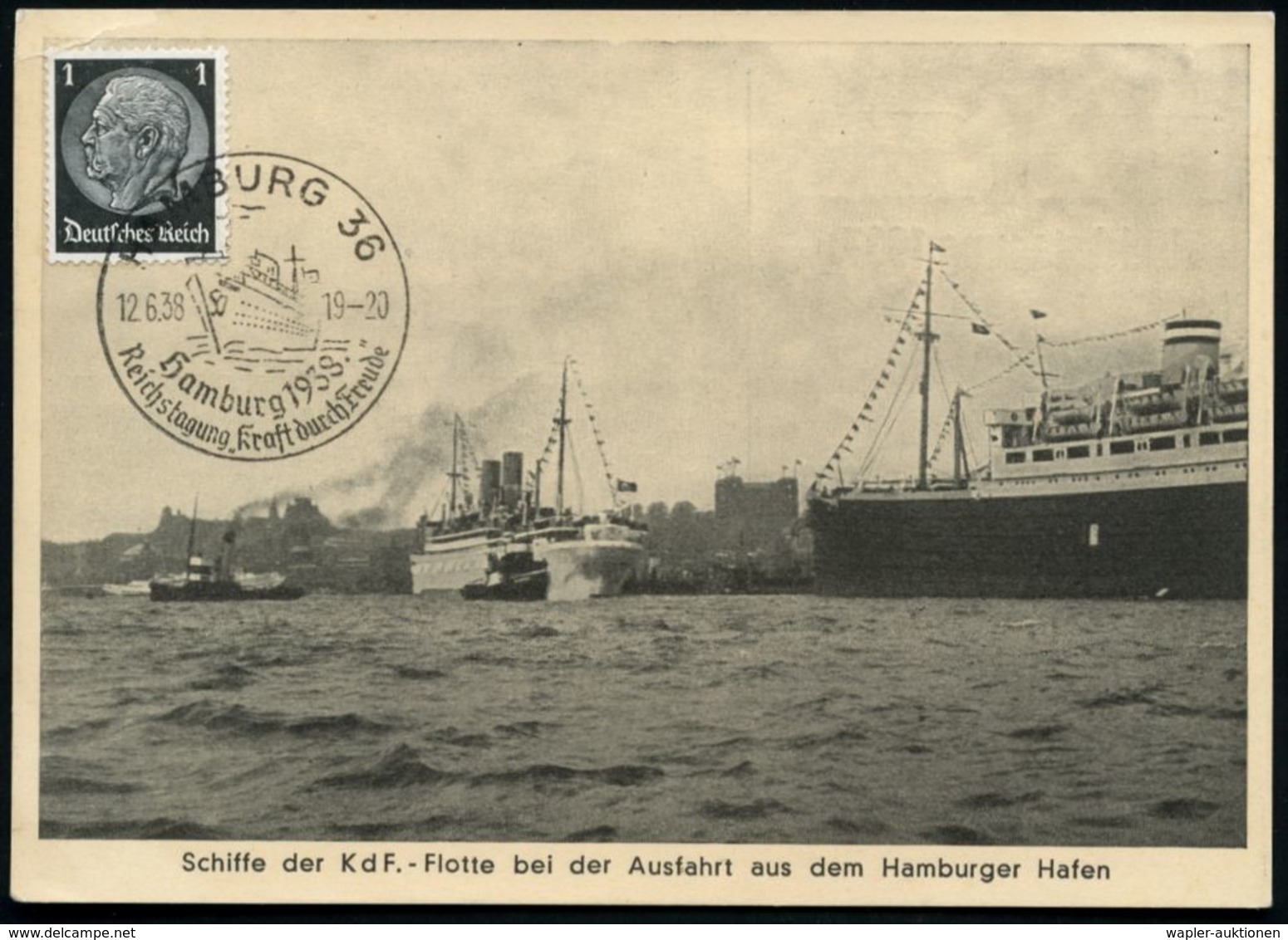 HAMBURG 36/ Reichstagung "Kraft Durch Freude" 1938 (12.6.) SSt = KdF-Schiff Typ Gustloff Rs. Auf Passender S/w.-Sonderka - Marittimi