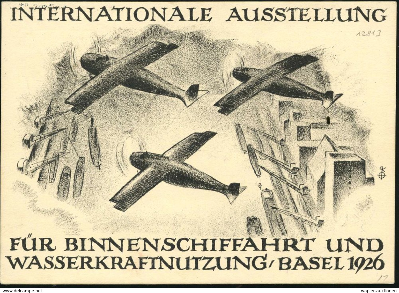 SCHWEIZ 1926 (1.7.) SSt: 1.Flugpost Basel-Schaffhausen/..internat. Ausst.für/ Binnenschiffahrt U.Wasserkraftnutzung/in B - Schiffahrt