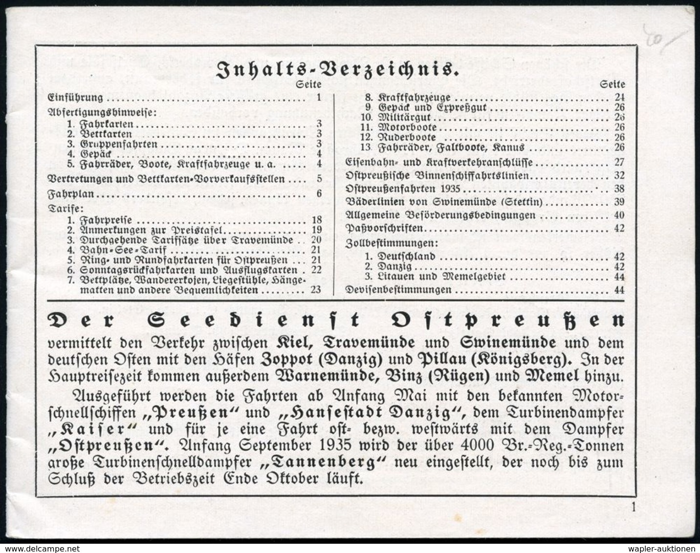DEUTSCHES REICH 1935 Seedienst Ostpreußen, Broschüre Von 44 Seiten Mit Fahrplänen Der Fährdienste In Der Ostsee , Color- - Marittimi