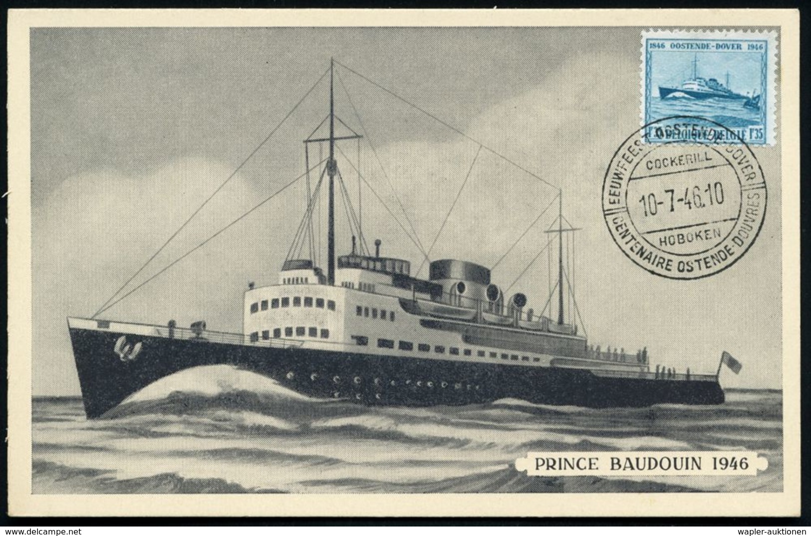 BELGIEN 1948 (10.7.) "100 Jahre Fährverbindung Oostende - Dover", Kompl. Satz Fährschiffe + Passender SSt. Auf 3 Maximum - Maritime