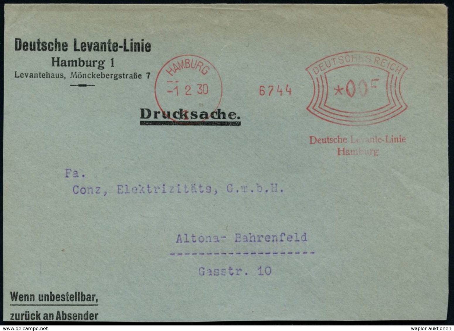 HAMBURG/ 1/ Deutsche Levante-Linie 1930/38 3 Verschied. AFS (1x M. Reedereiflagge) Klar Auf 3 Firmen-Vorderseiten (Dü.E- - Maritime