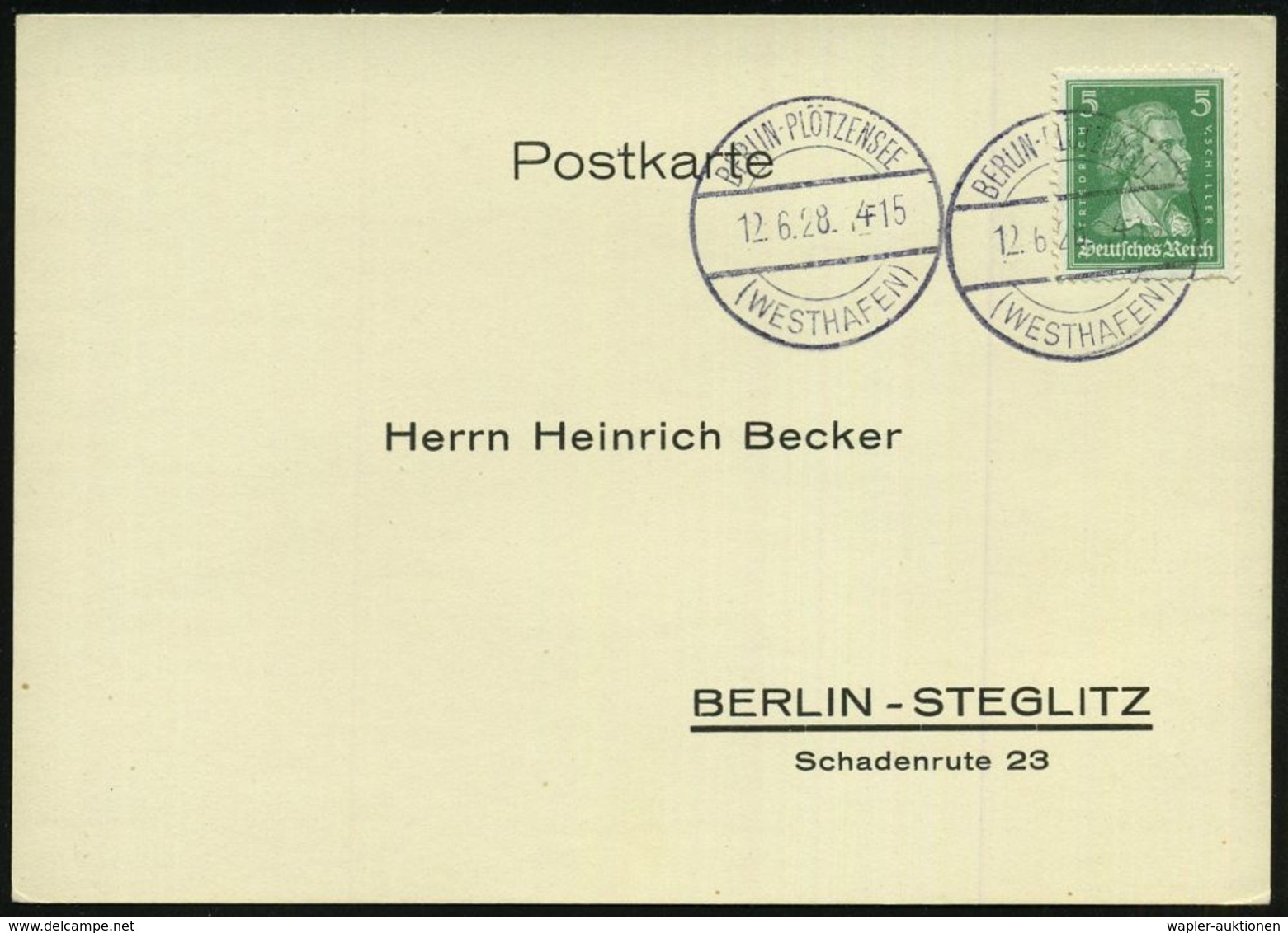 BERLIN-PLÖTZENSEE/ ( W E S T H A F E N ) 1928 (12.6.) Seltene 1K-Brücke = Hauspostamt Binnenhafen 2x Klar Auf Inl.-Kt. - - Maritime