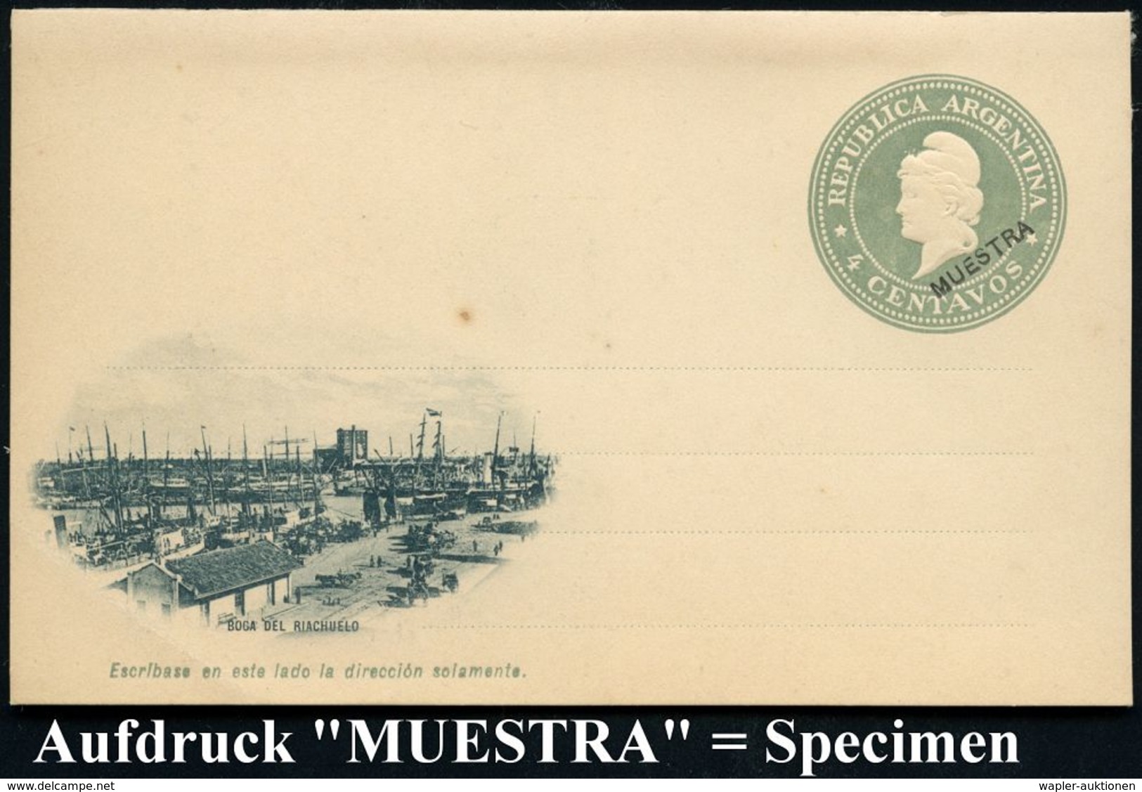 ARGENTINIEN 1896 4 C. BiP "Liberty" Grüngrau: Hafen Von Buenos Aires: Darsena Sud Bzw. Boga Del Riachuelo, Je Mit Aufdru - Maritime