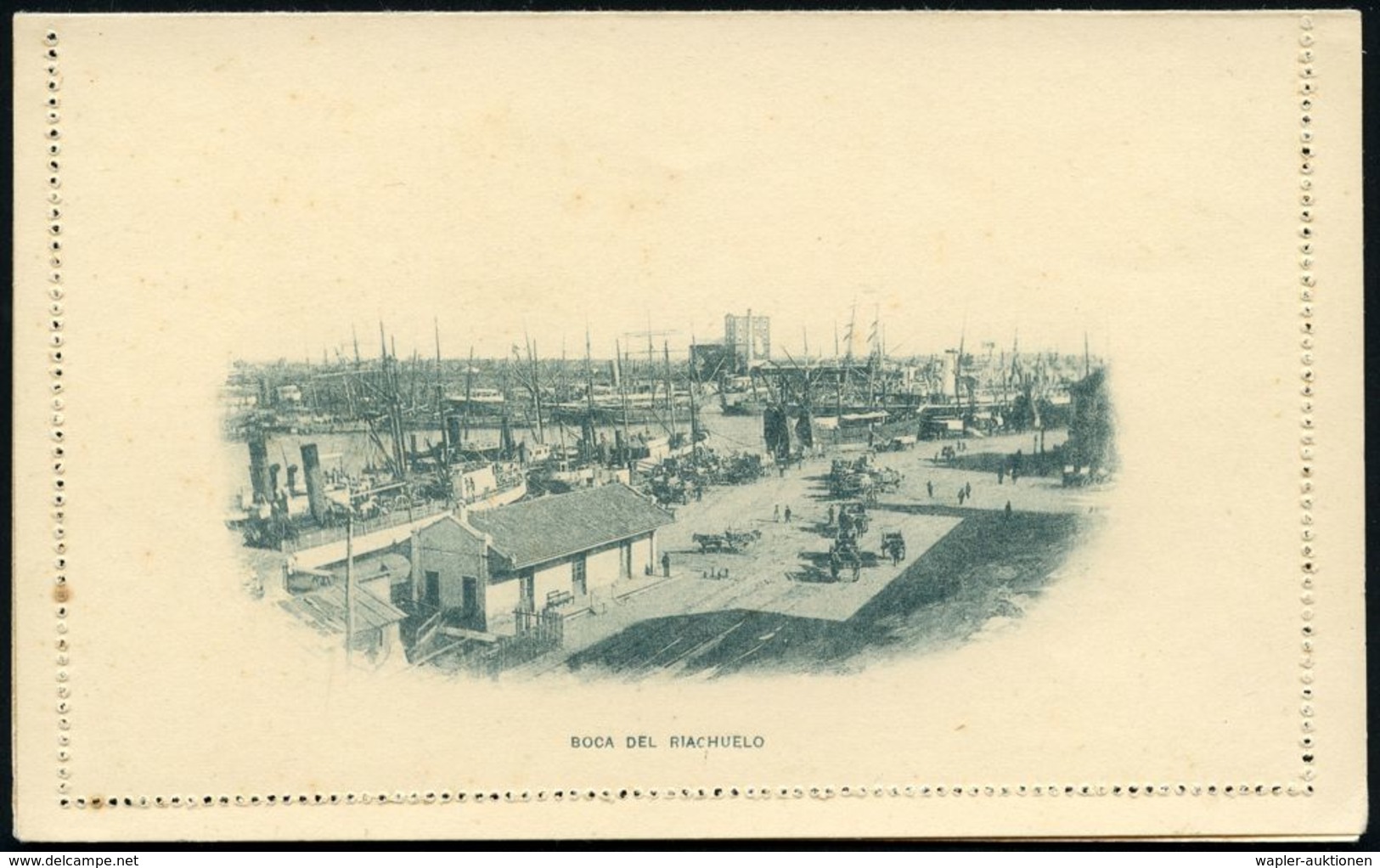 ARGENTINIEN 1899 4 C. Kartenbrief "Liberty", Grüngrau Mit Rs. Hafen-Bild: Boca Del Riachuelo Bzw.  Mercado De Frutos (Fr - Maritime