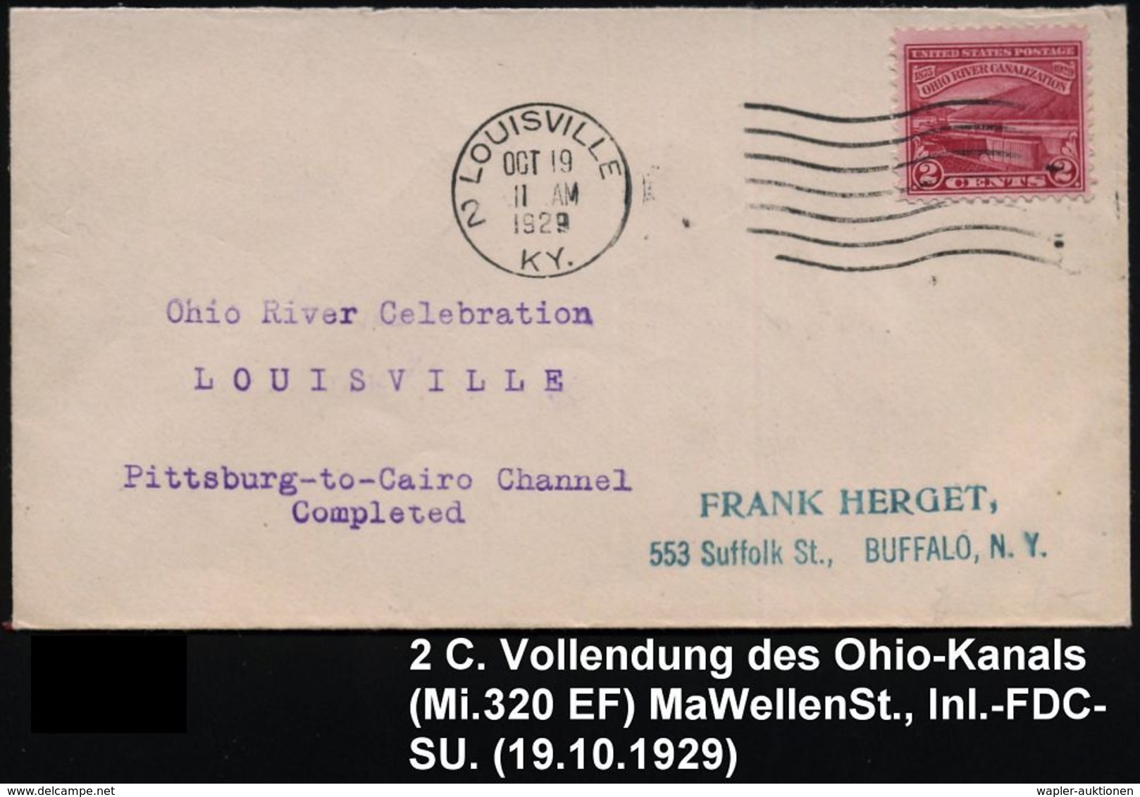 U.S.A. 1929 (19.10.) 2 C. "Vollendung Ohio-Kanal", EF = Raddampfer Vor Schleuse , Klar Gest. Bedarfs-FDC (Mi.320 EF) - - Maritime