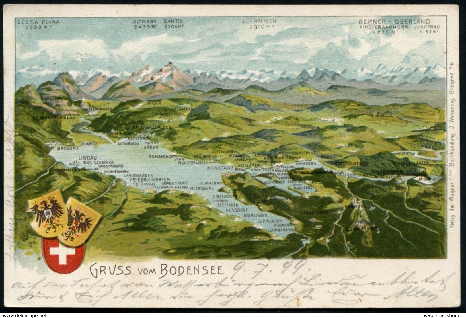 ÖSTERREICH 1899 (9.7.) 1K-BPA: K. K. OESTERR. SCHIFFSPOST/AM BODENSEE Auf EF 2 Kr. KFJ Medaillon, Color-Litho-Ak.: GRUSS - Maritime