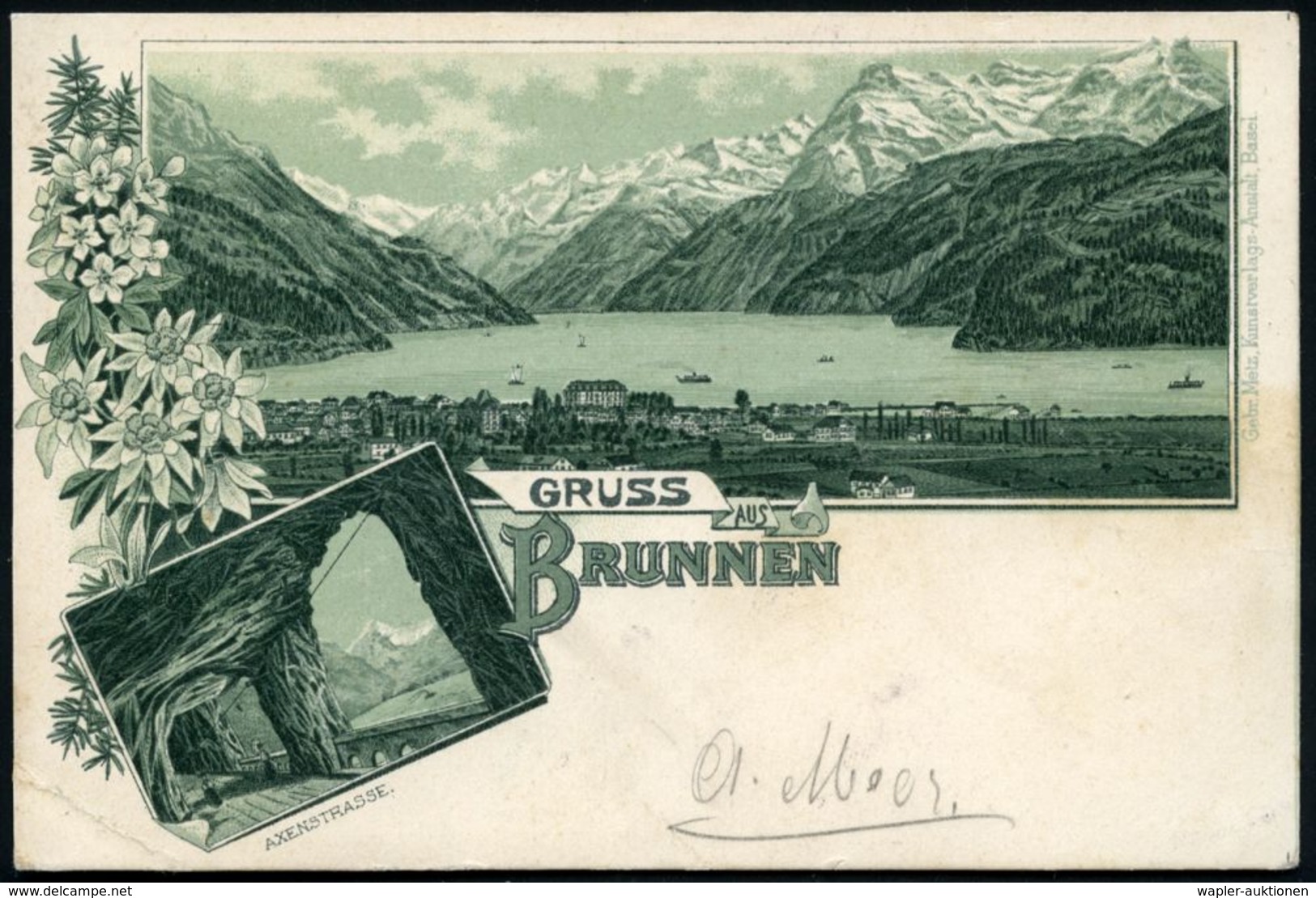 SCHWEIZ 1898 (22.7.) 1K-Gitter: LUZERN - FLÜELEN/10/SCHIFF = Kurs 10 2x Sauber A. EF 5 C. Ziffe, Monochrome Litho-Ak.: G - Maritime