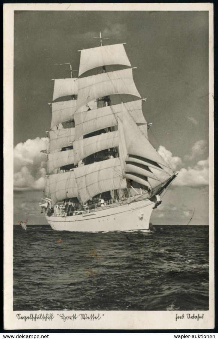 Hamburg 1 1938 (19.10.) S/w.-Foto-Ak.: Segelschulschiff "Horst Wessel" , Bedarf (Bo.S 369 A = WHW) - - Maritime
