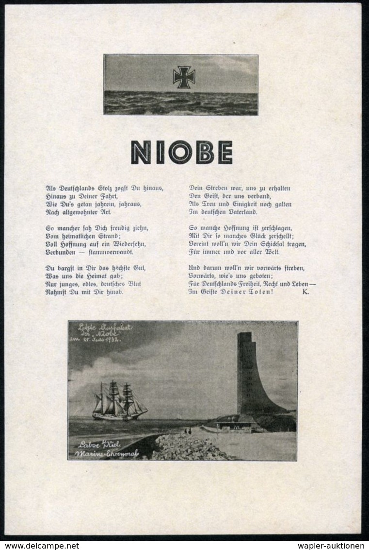 DEUTSCHES REICH 1932 Gedenkblatt Zum Untergang Des Segelschulschiffes "Niobe" (1932) Mit Gedicht U. 2 Abb. (Marine-Ehren - Maritime