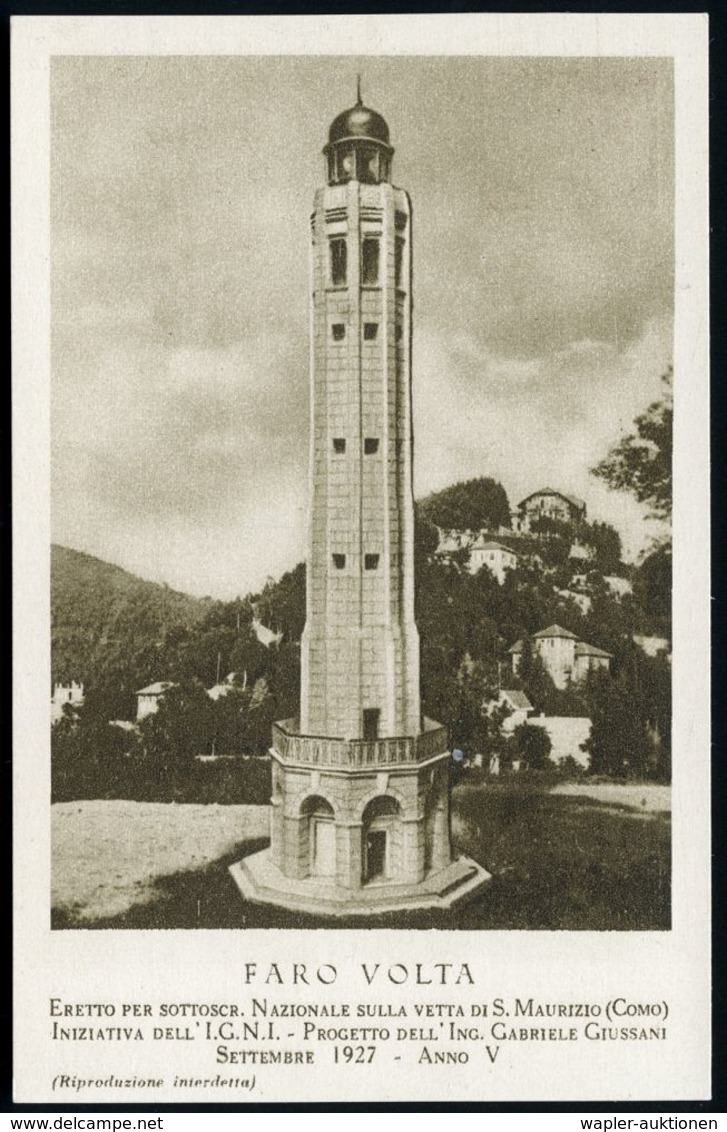 ITALIEN 1927 10 C. Sonder-P., Braun: "100. Todestag Volta" (Volta-Kopfbild) Rs. Leuchtturm "Volta" , Ungebr. (Mi.P 69) - - Phares