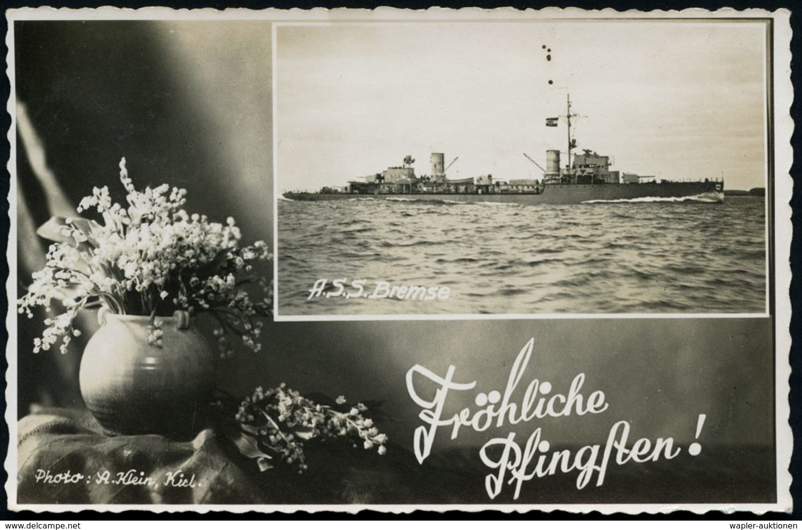 KIEL/ *1ff/ Besucht Die/ Marine Volkswoche Kiel.. 1935 (8.6.) MWSt Auf S/w.-Foto-Ak.: "Fröhliche Pfingsten" Artillerie-S - Maritime