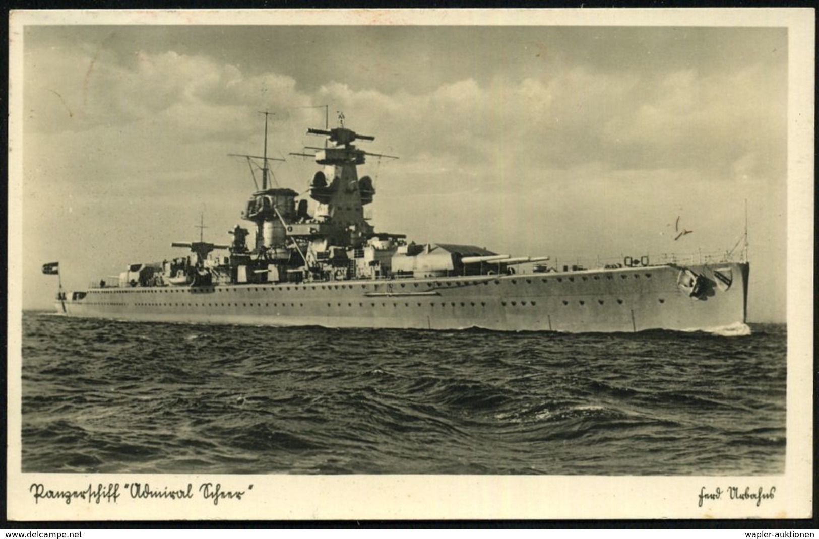 DEUTSCHES REICH 1935 (17.12.) S/w.-Foto-Ak.: Panzerschiff "Admiral Scheer" , 1K-Brücke: LENSAHN/(OSTHOLSTEIN), Bedarfs-K - Maritime